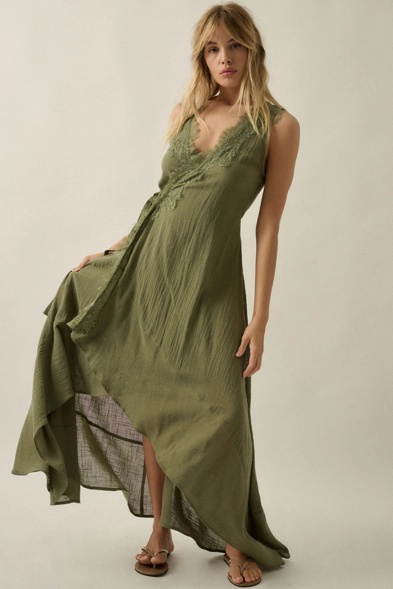 Finally Free Cotton Gauze and Lace Wrap Maxi Dress - Image 10