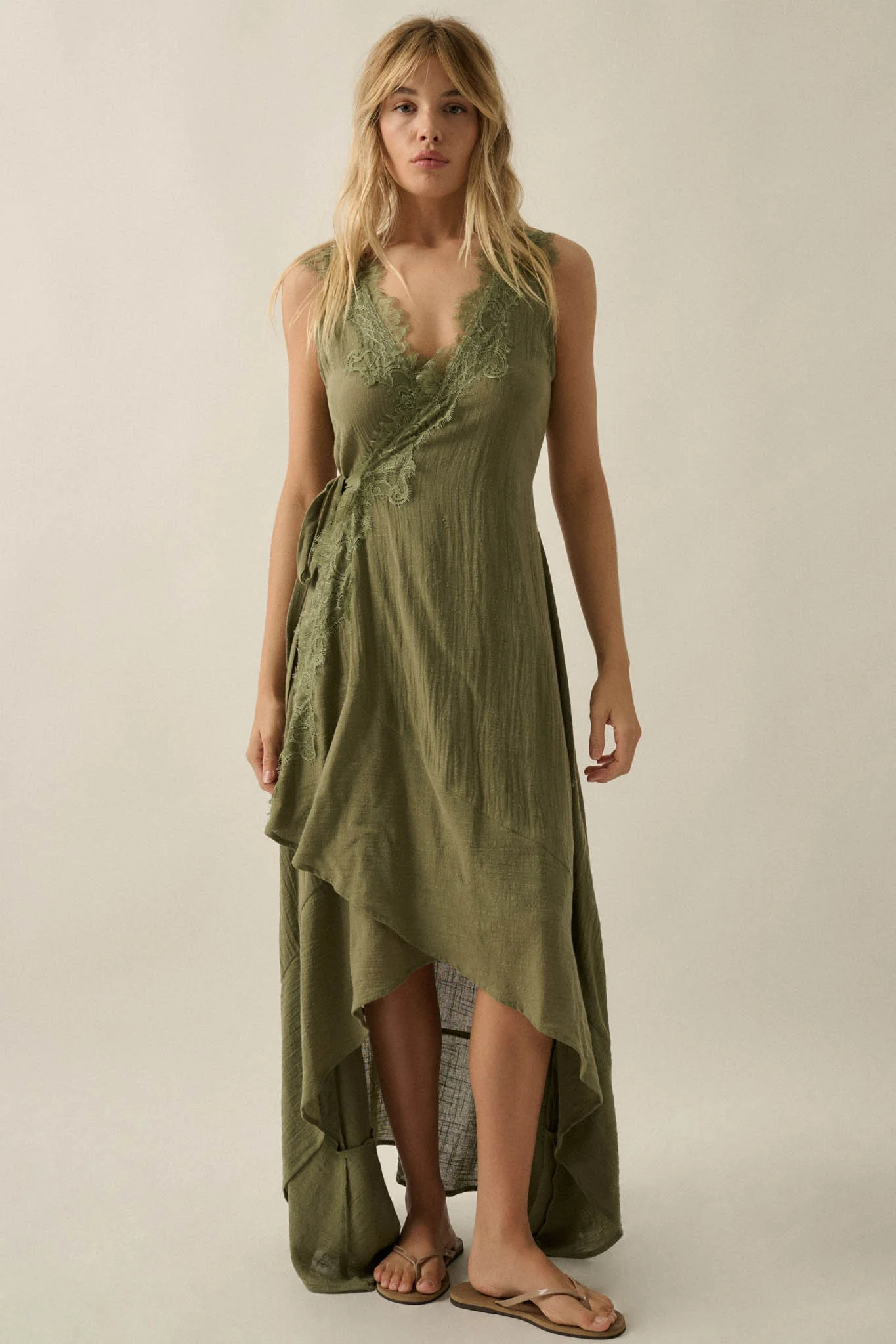 Finally Free Cotton Gauze and Lace Wrap Maxi Dress - Image 12