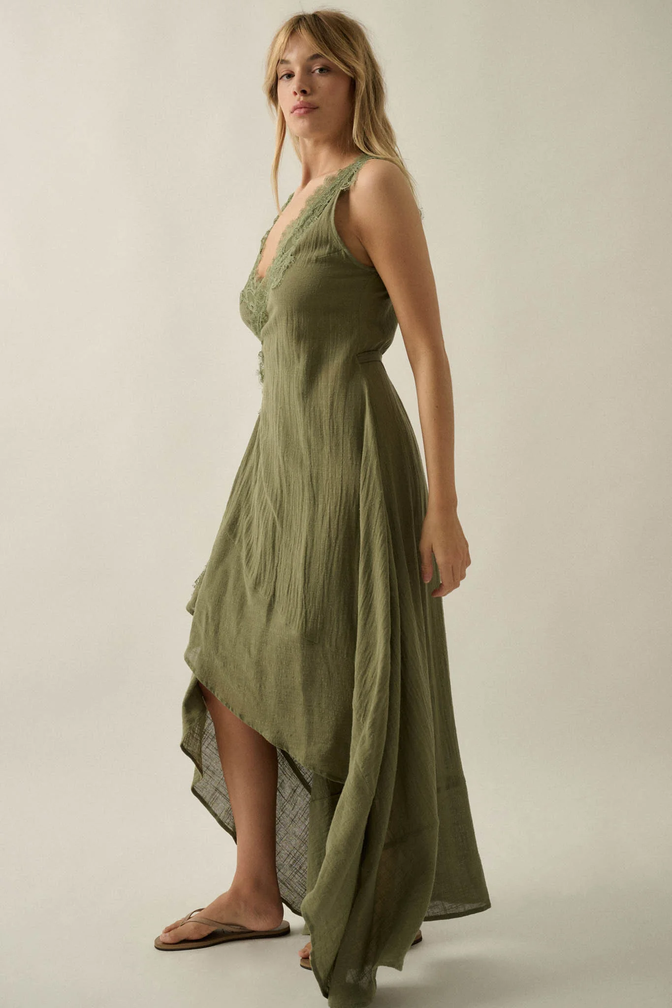 Finally Free Cotton Gauze and Lace Wrap Maxi Dress - Image 14