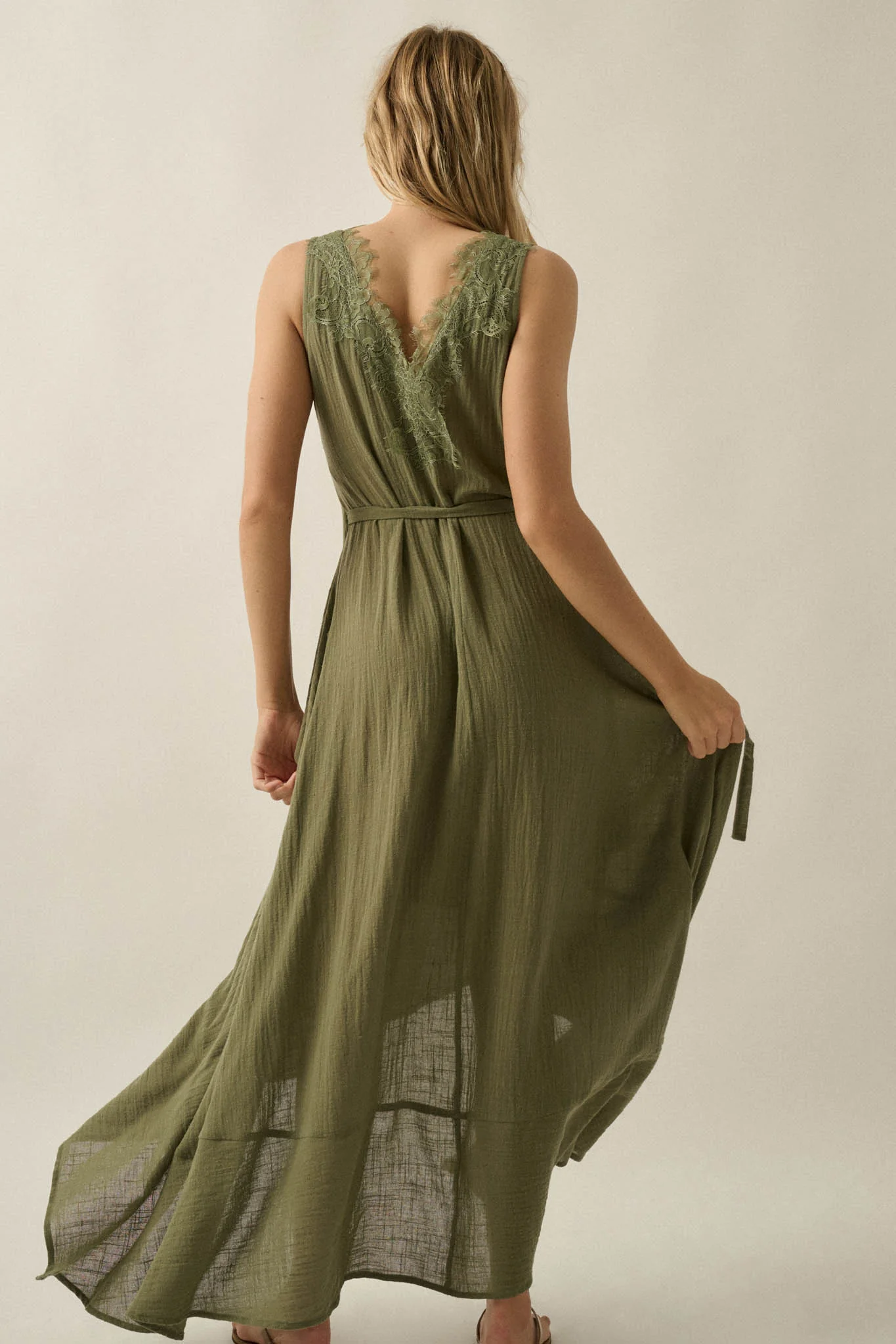 Finally Free Cotton Gauze and Lace Wrap Maxi Dress - Image 15