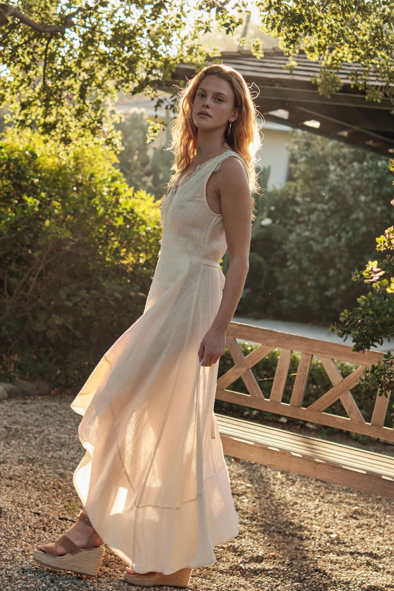 Finally Free Cotton Gauze and Lace Wrap Maxi Dress - Image 3