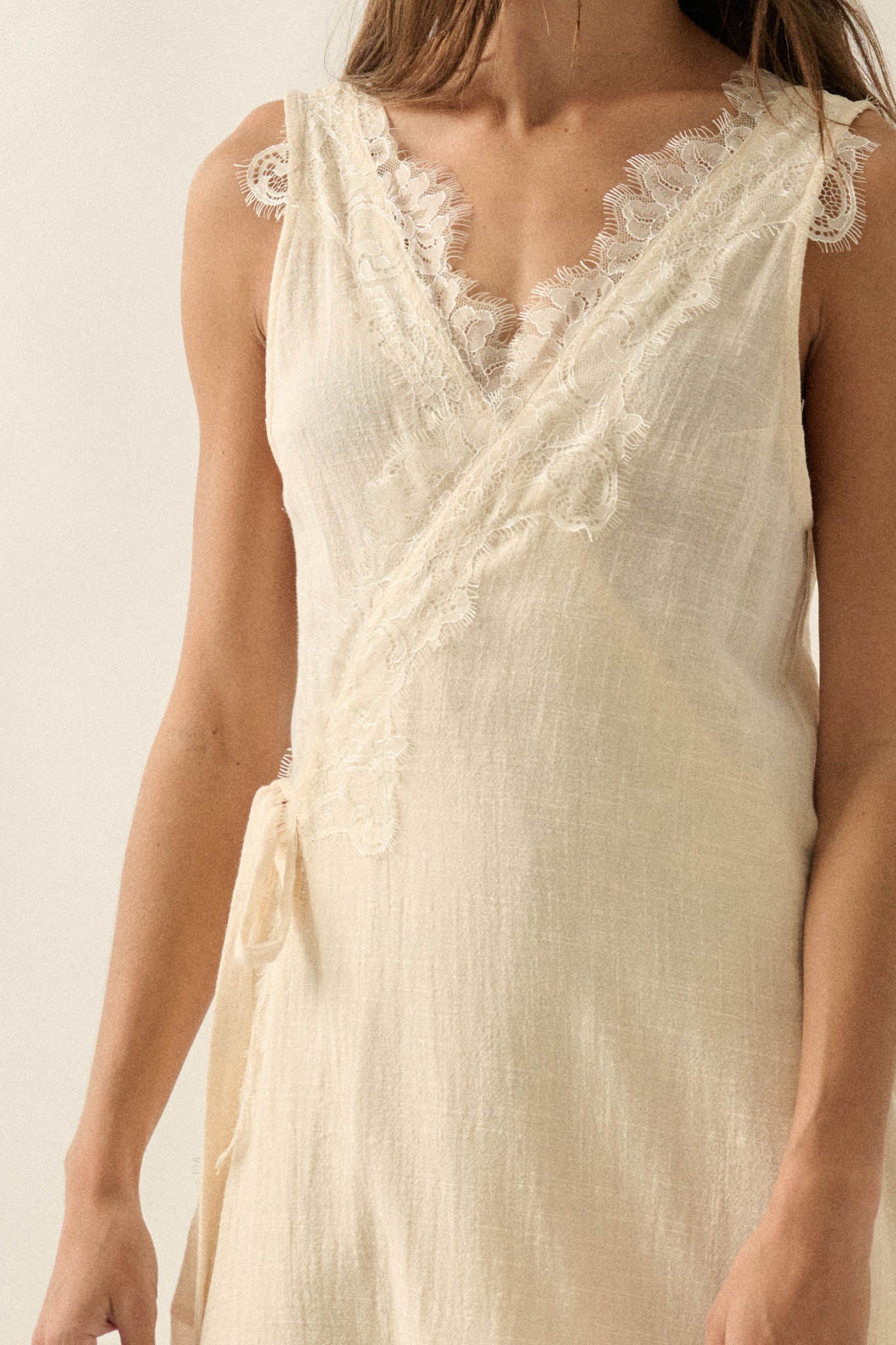 Finally Free Cotton Gauze and Lace Wrap Maxi Dress - Image 5