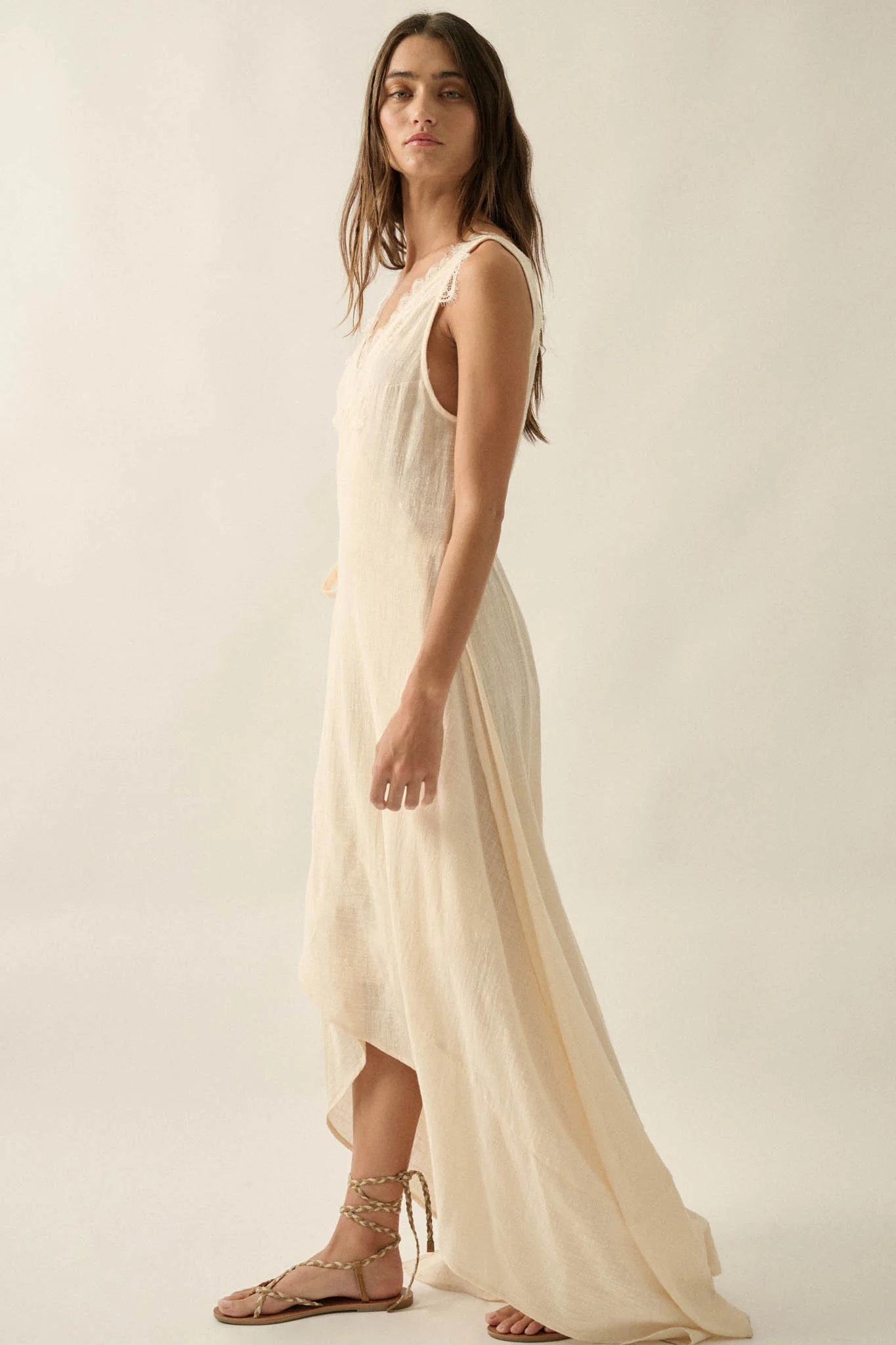Finally Free Cotton Gauze and Lace Wrap Maxi Dress - Image 8