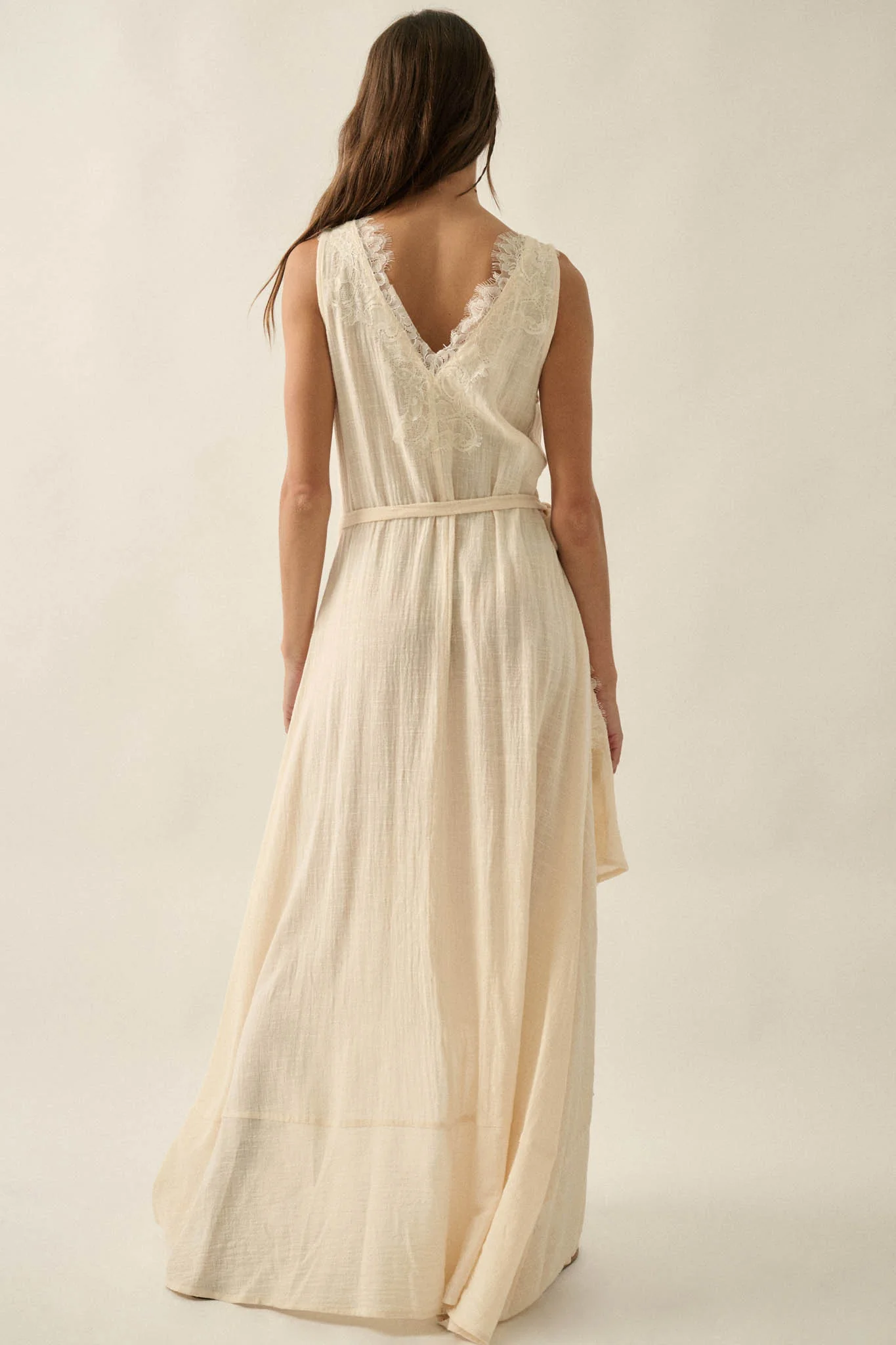 Finally Free Cotton Gauze and Lace Wrap Maxi Dress - Image 9