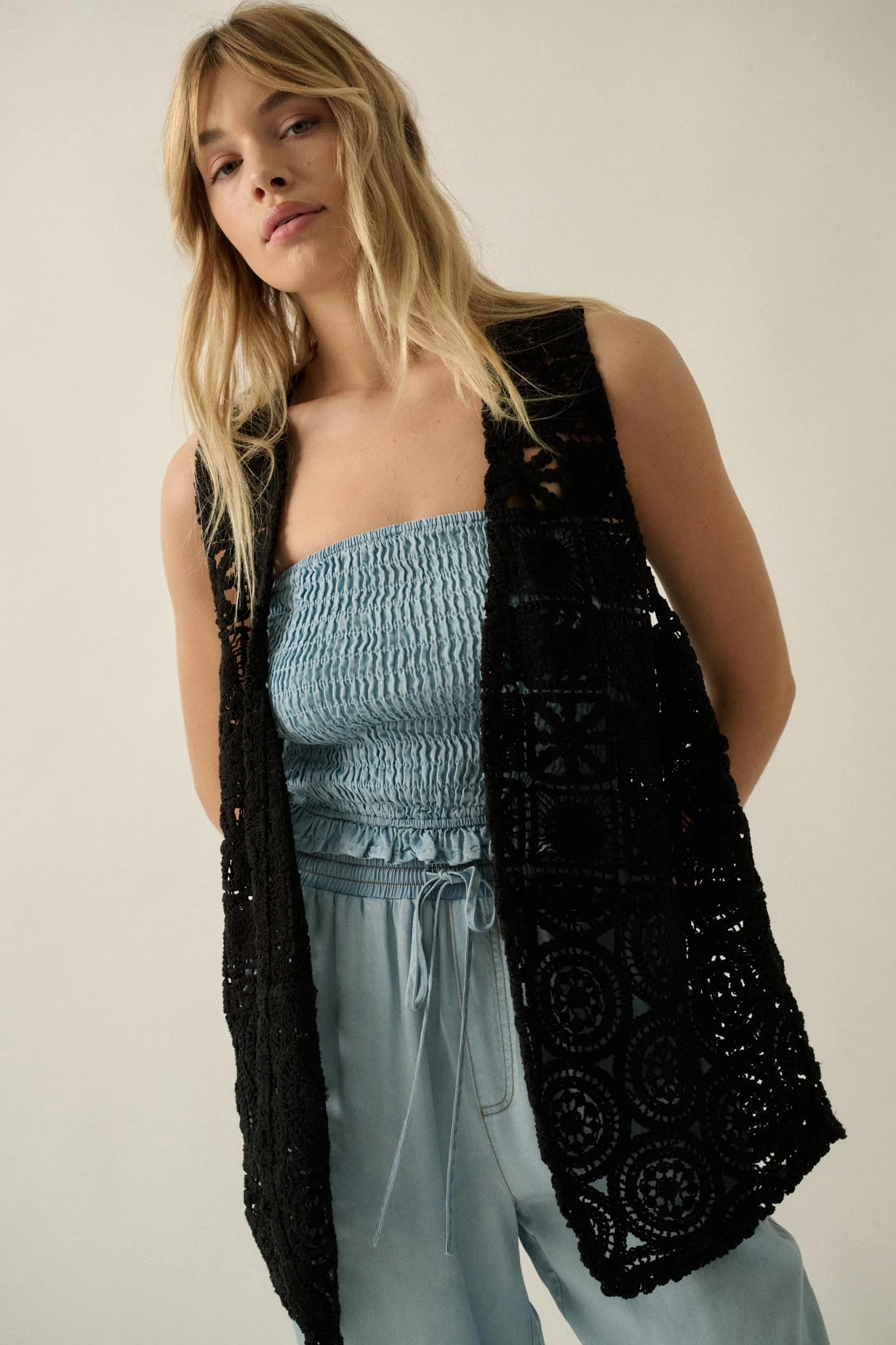 Find Your Bliss Crochet Open-Front Vest - Image 13