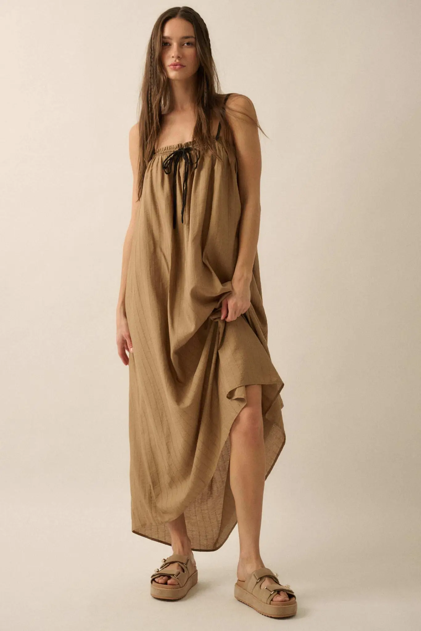 Finding Freedom Tonal-Stripe Trapeze Maxi Dress
