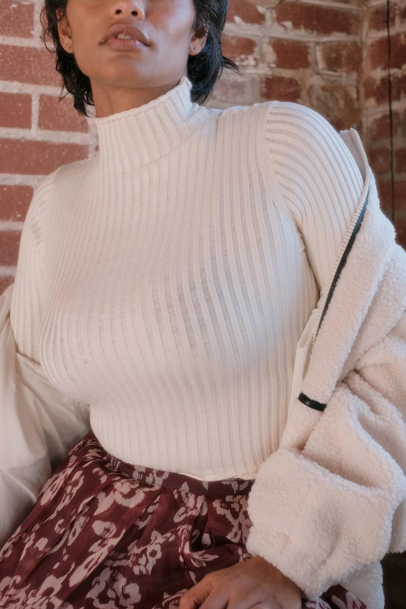 Finer Things Semi-Sheer Rib-Knit Mock-Neck Top - Image 3
