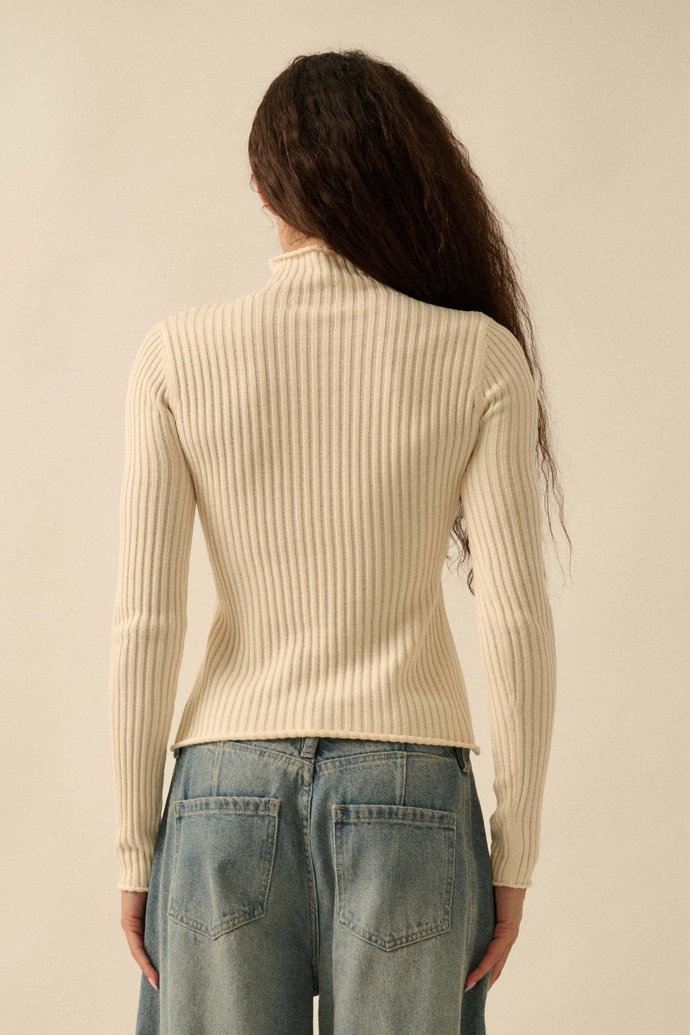 Finer Things Semi-Sheer Rib-Knit Mock-Neck Top - Image 9