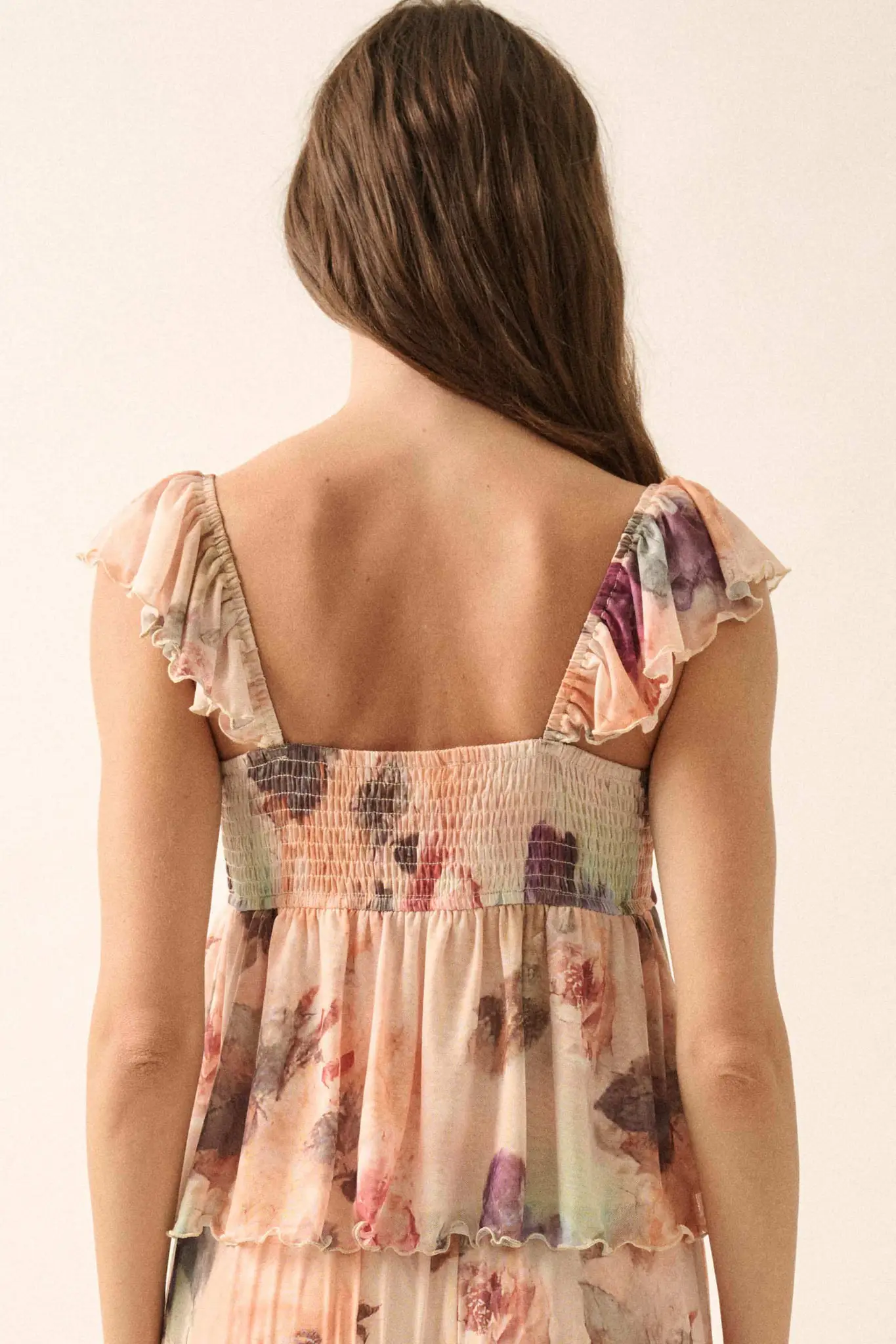 First Blush Floral Mesh Ruffle Babydoll Cami Top - Image 2