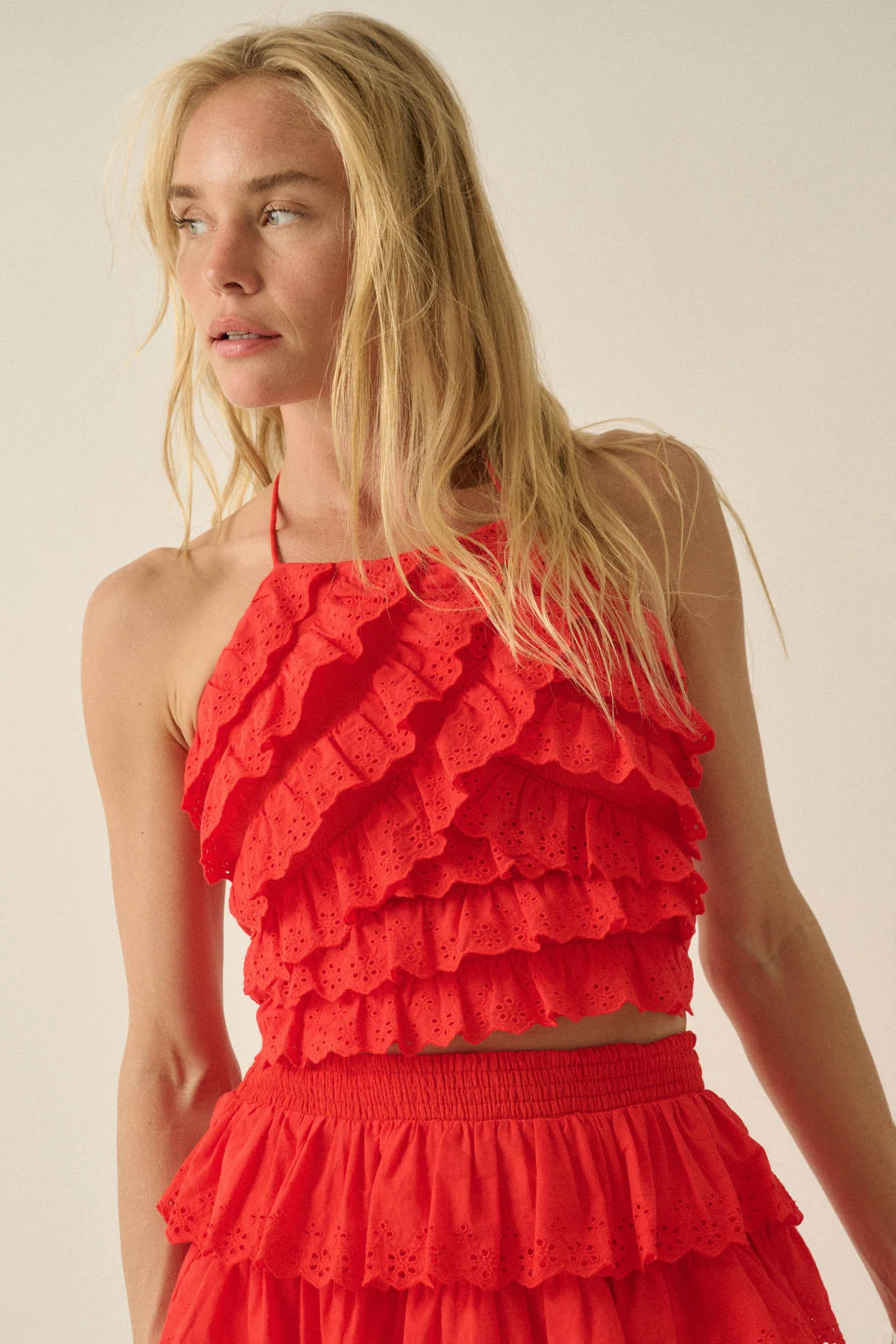First Crush Tiered Ruffle Eyelet Lace Halter Top - Image 10