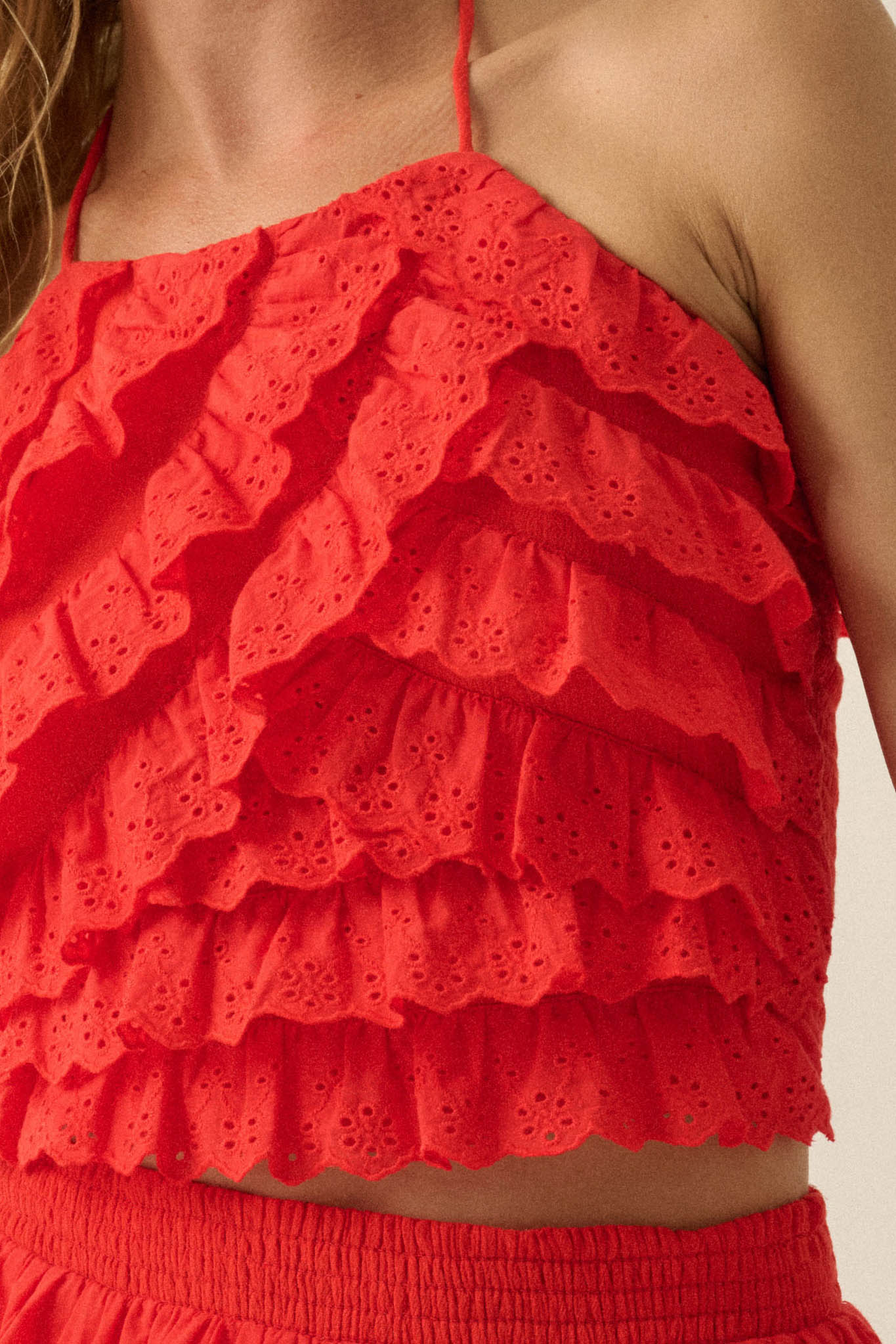 First Crush Tiered Ruffle Eyelet Lace Halter Top - Image 11