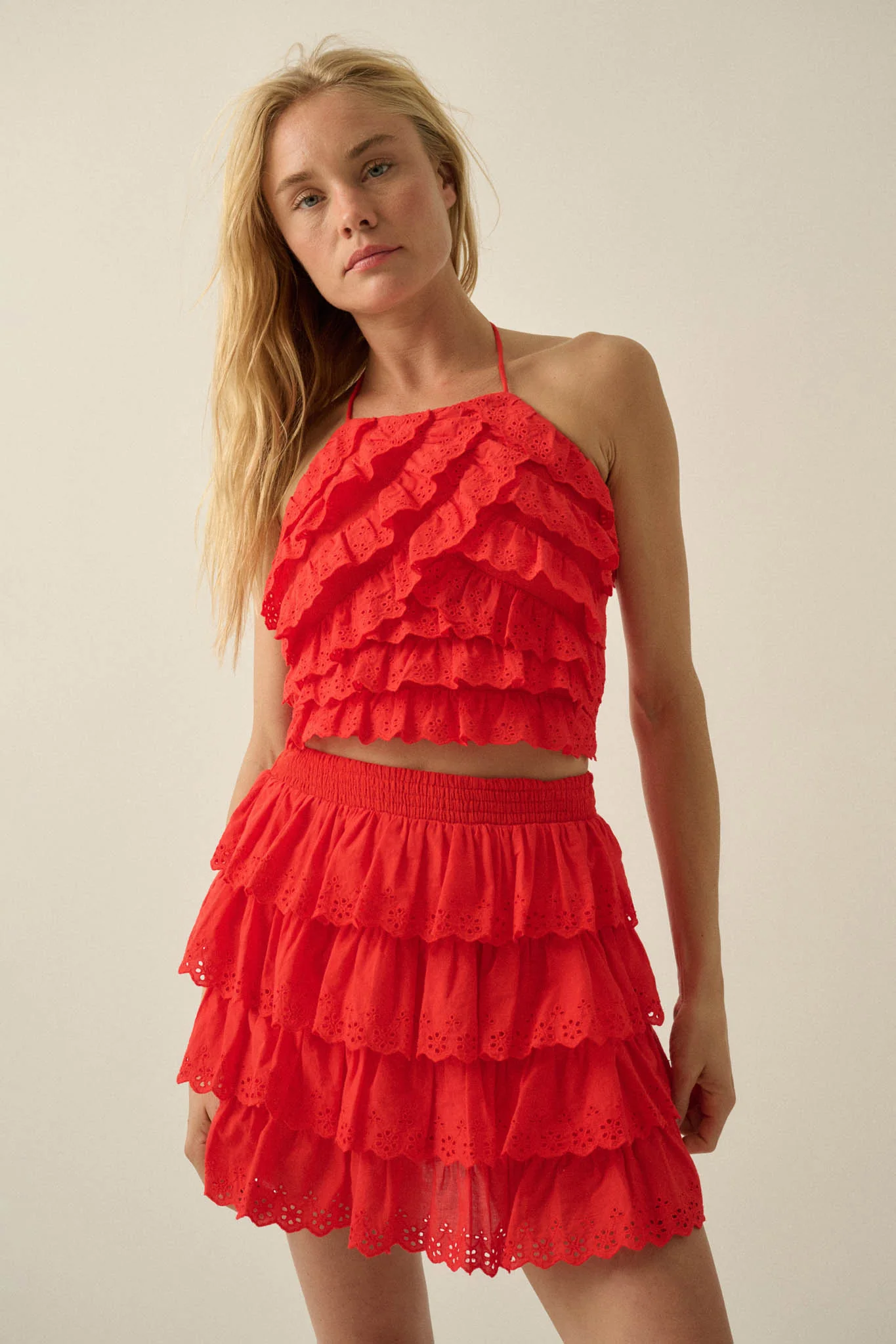 First Crush Tiered Ruffle Eyelet Lace Halter Top - Image 13