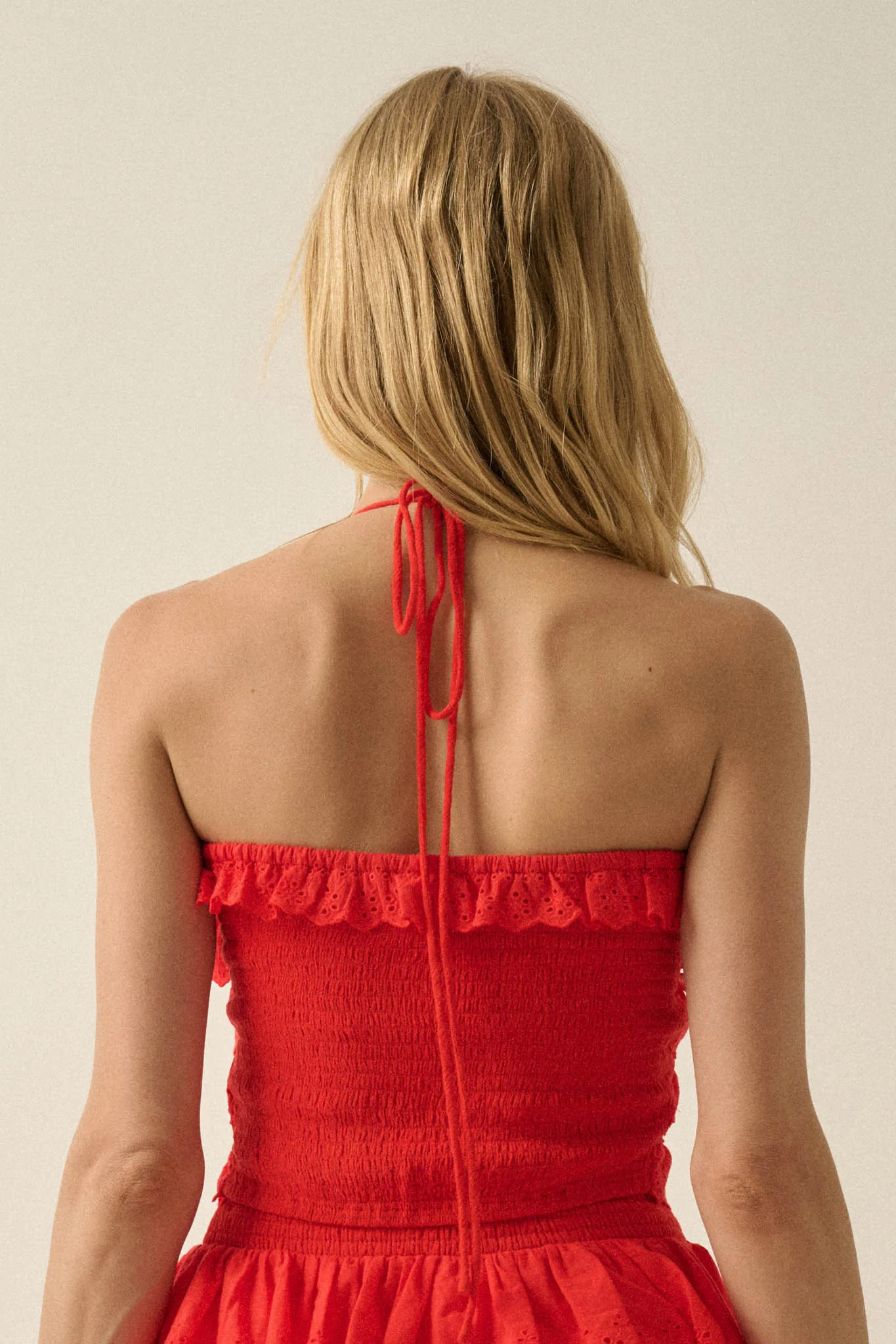 First Crush Tiered Ruffle Eyelet Lace Halter Top - Image 15