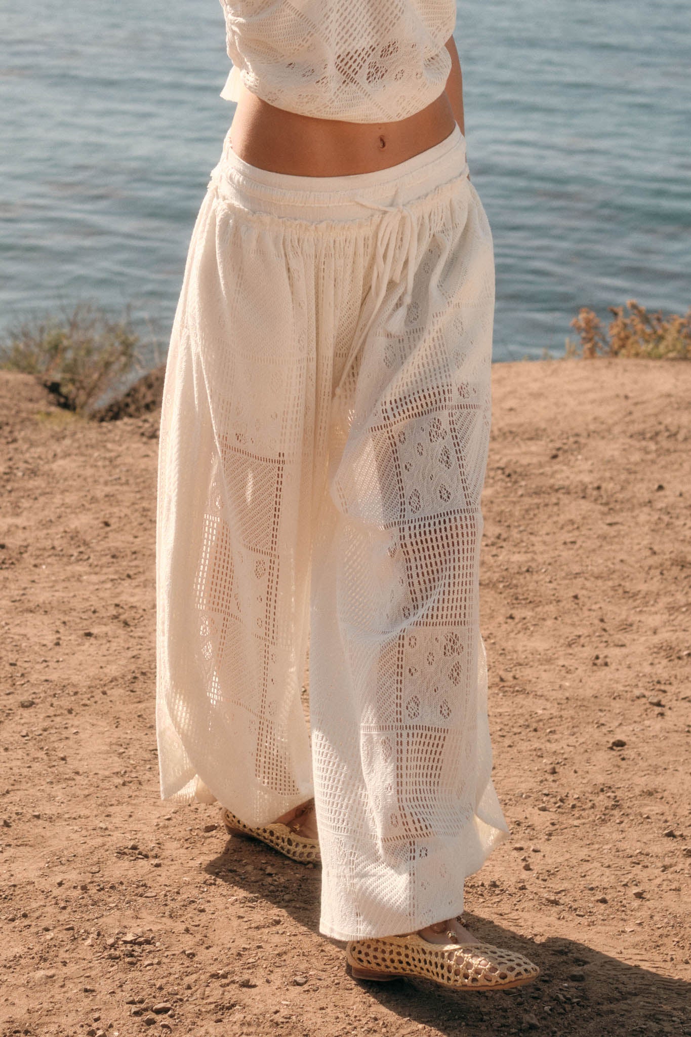 First Light Crochet Lace Drawstring Tulip Pants - Image 2