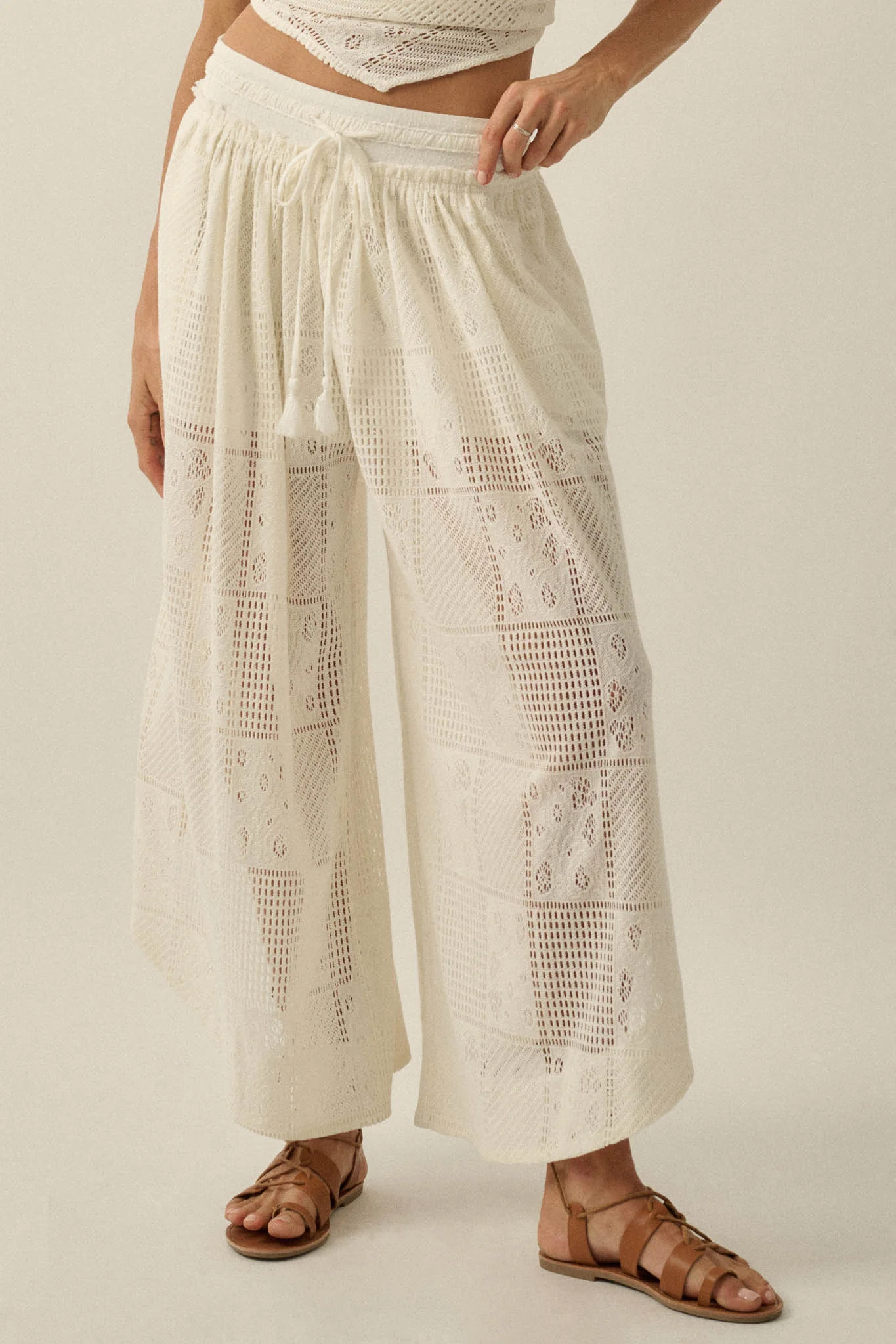 First Light Crochet Lace Drawstring Tulip Pants - Image 4