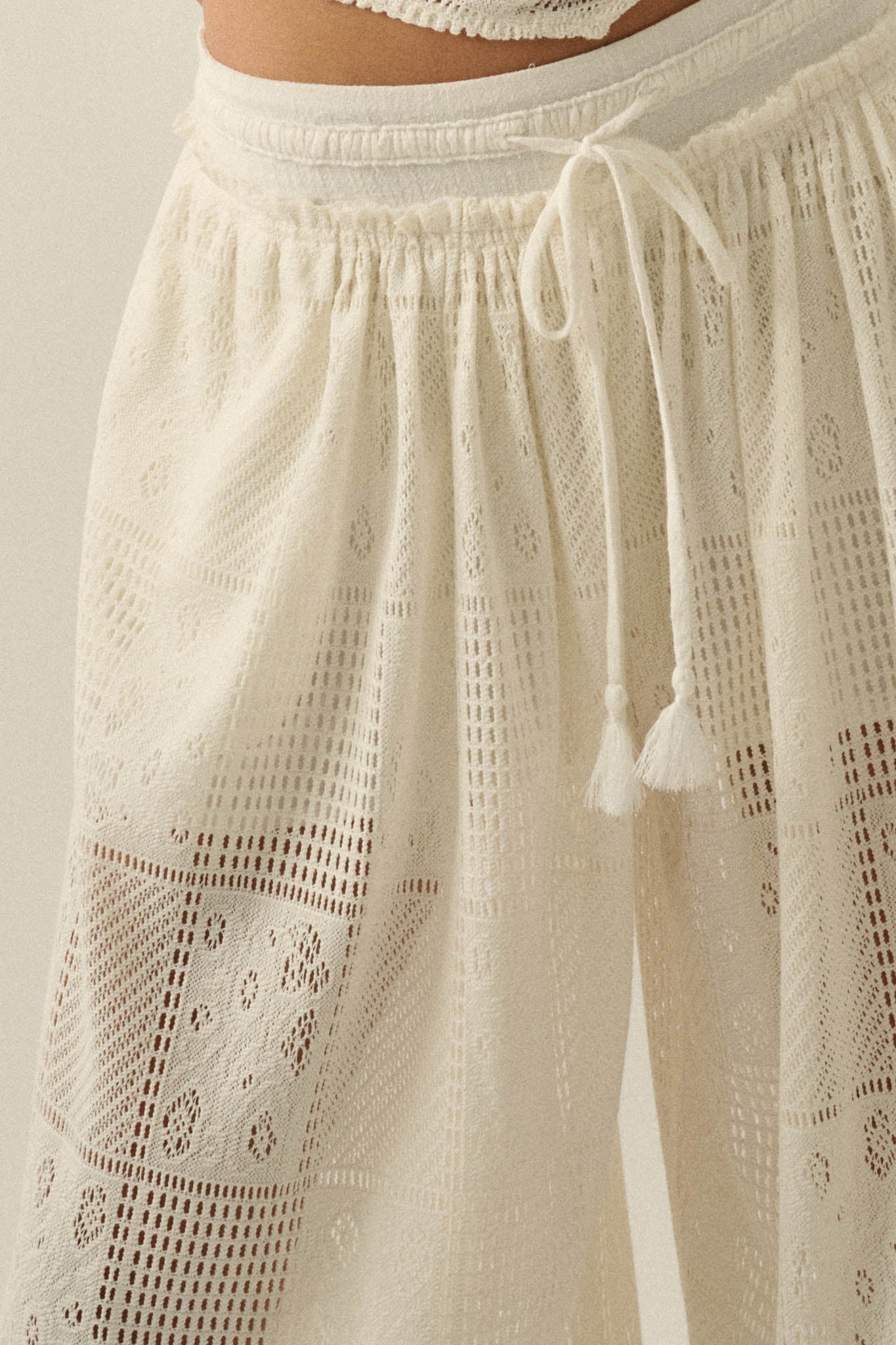 First Light Crochet Lace Drawstring Tulip Pants - Image 5