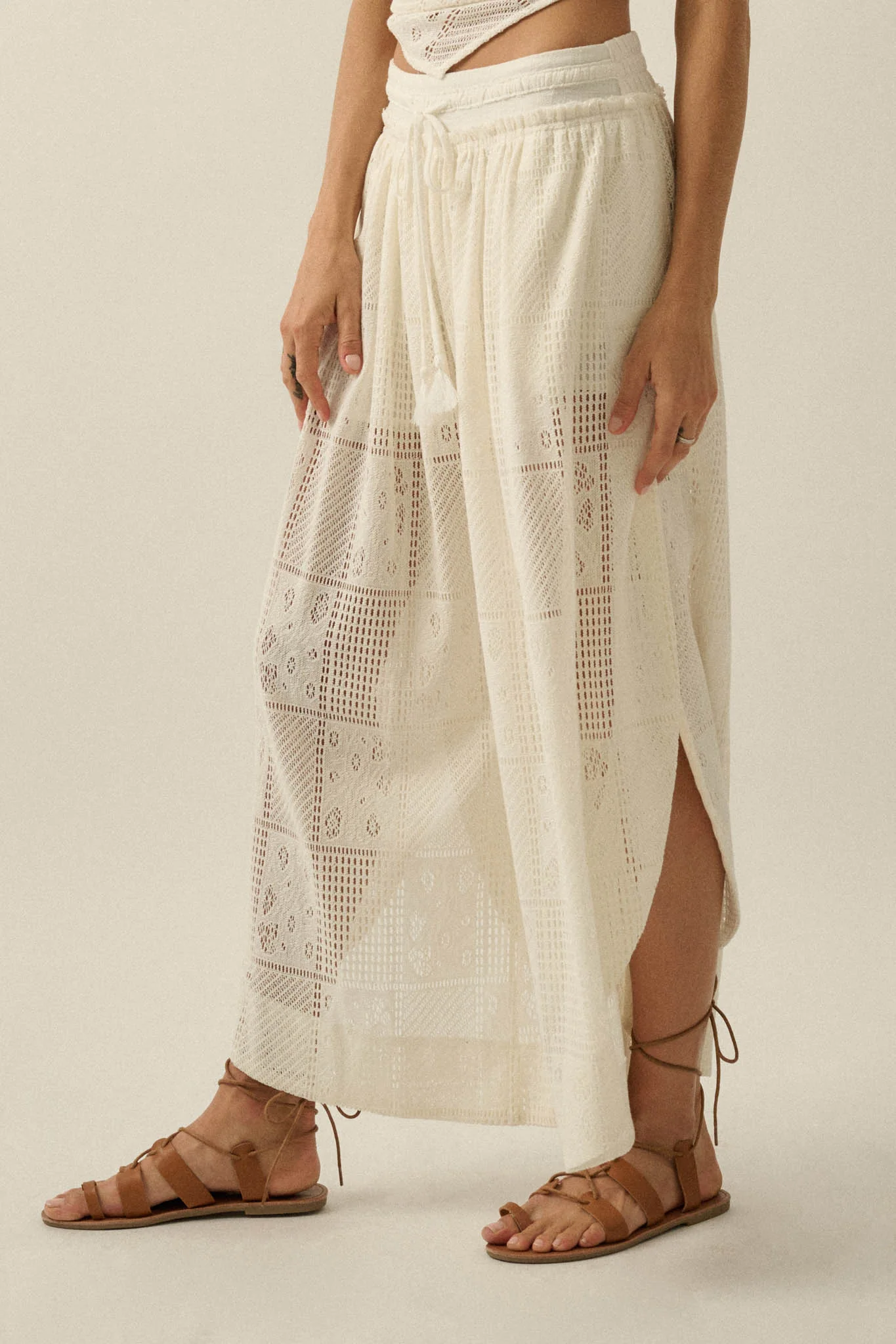 First Light Crochet Lace Drawstring Tulip Pants - Image 8