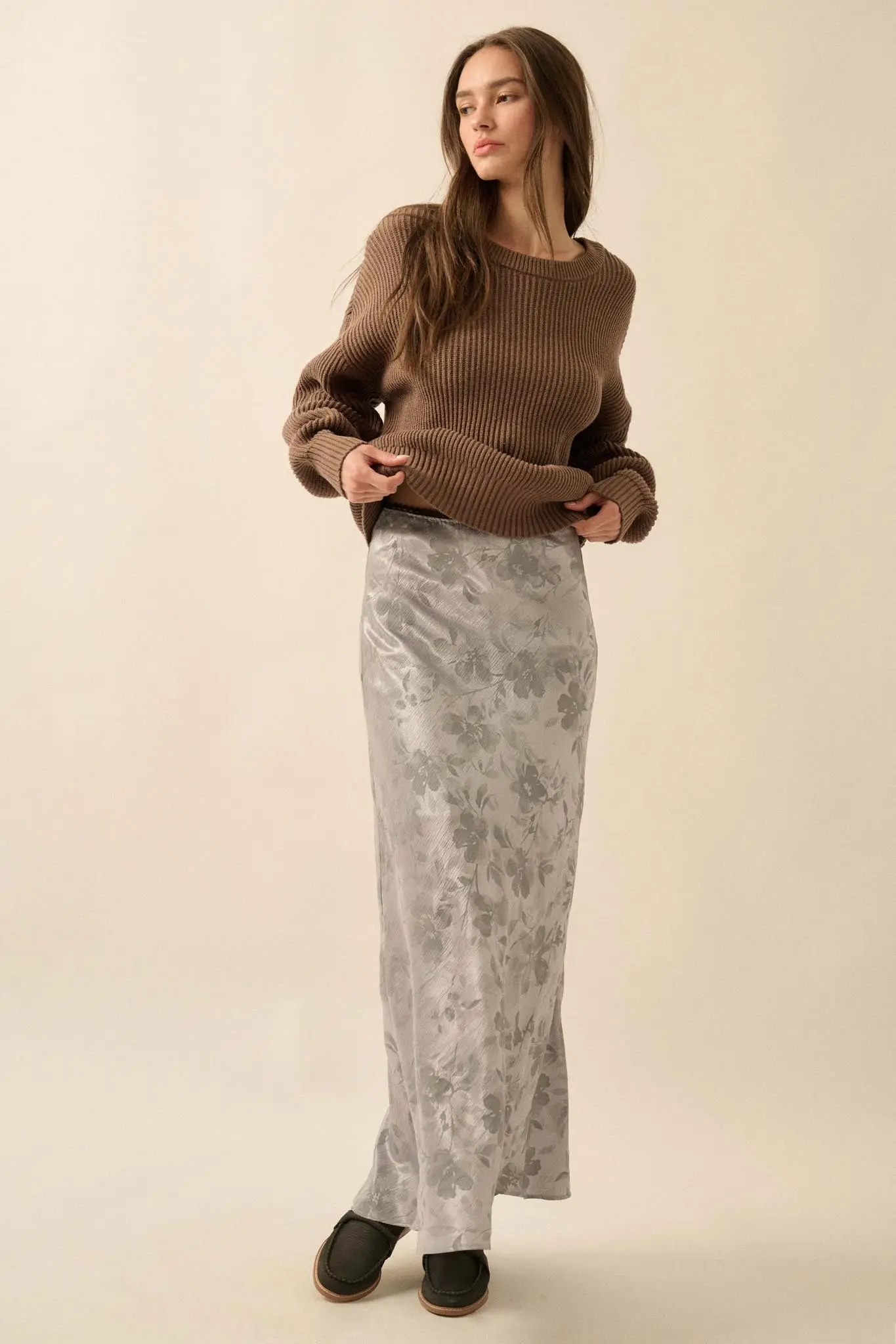 Flashy Flowers Floral Satin Maxi Skirt - Image 10