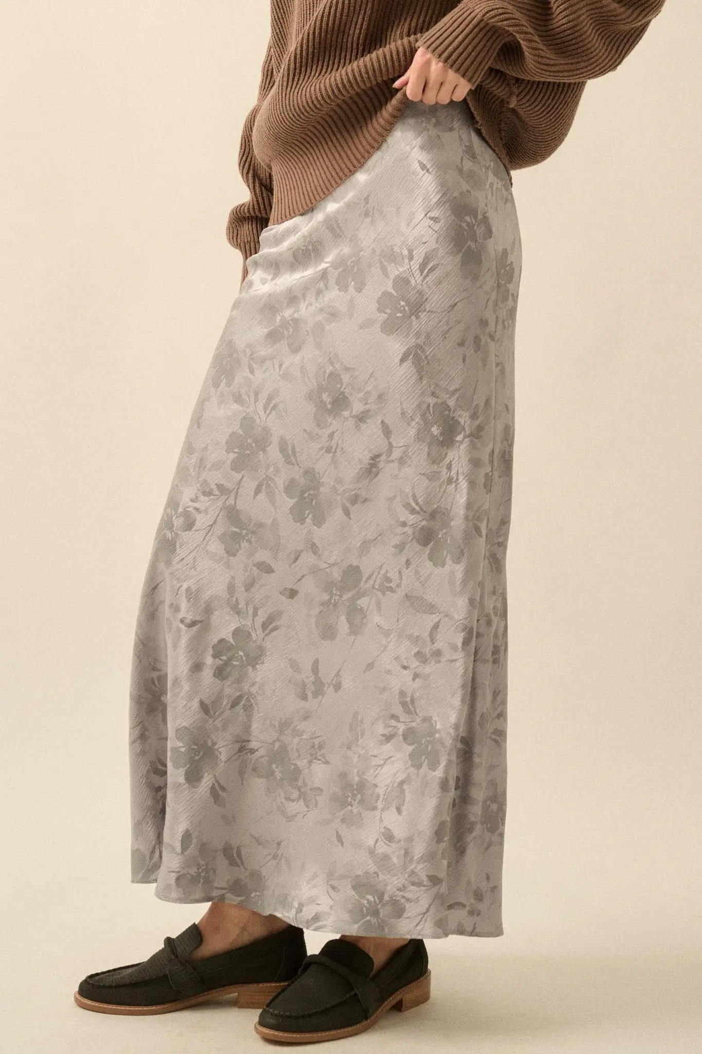 Flashy Flowers Floral Satin Maxi Skirt - Image 11