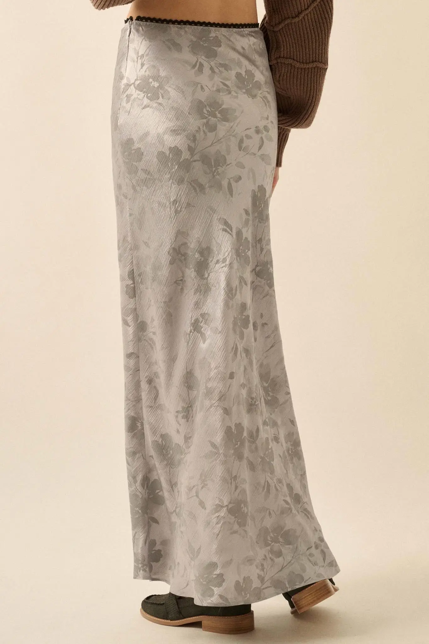 Flashy Flowers Floral Satin Maxi Skirt - Image 12