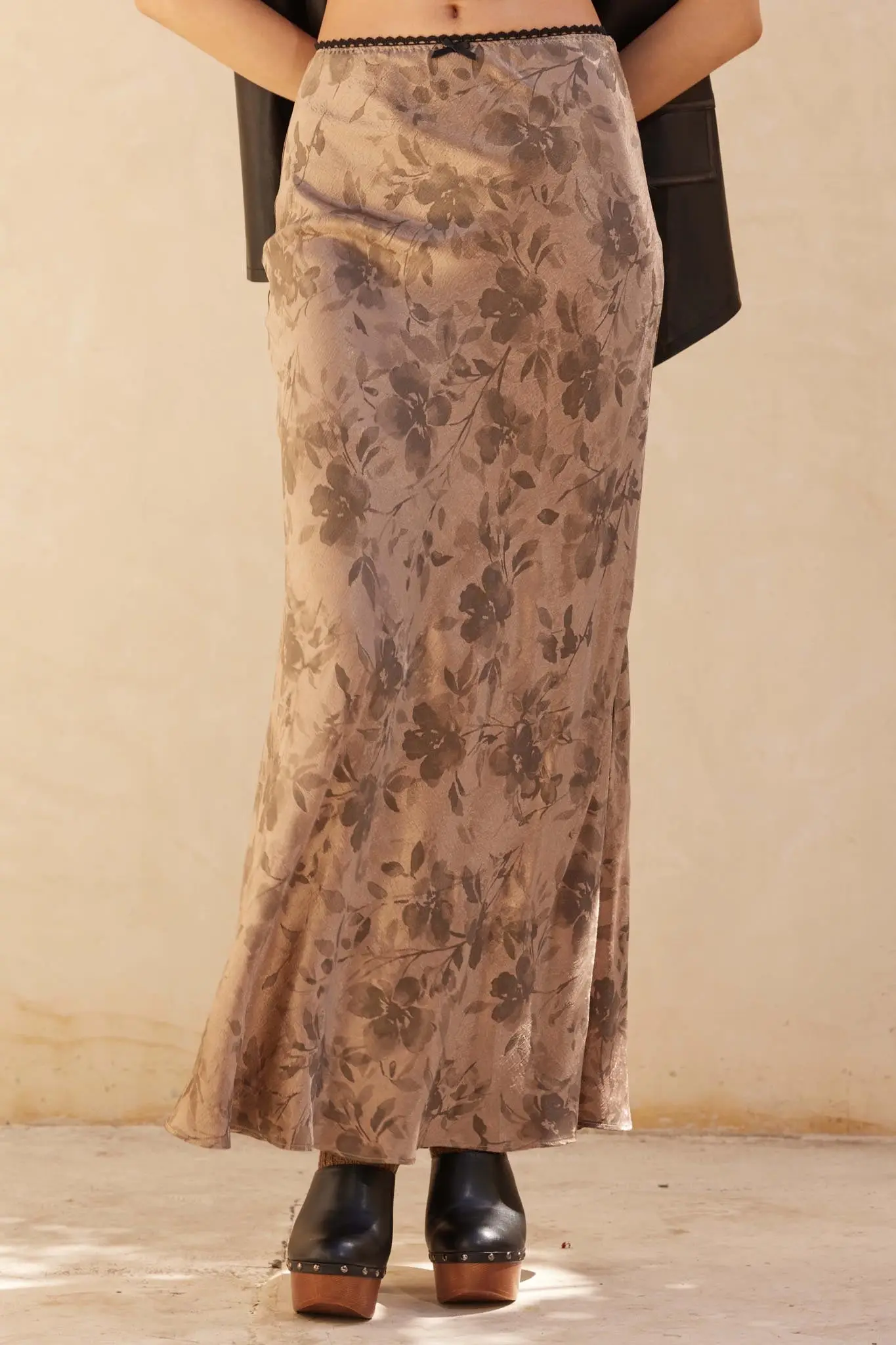 Flashy Flowers Floral Satin Maxi Skirt - Image 2