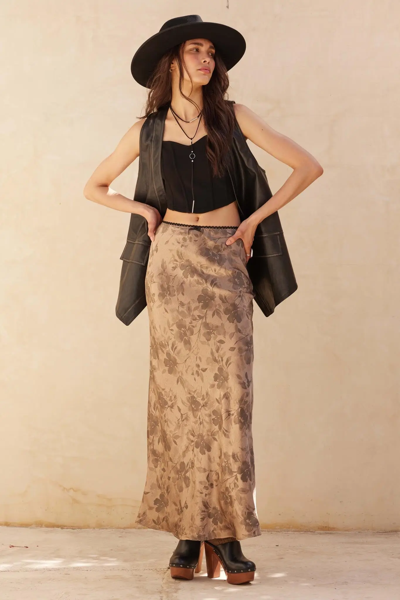 Flashy Flowers Floral Satin Maxi Skirt - Image 4