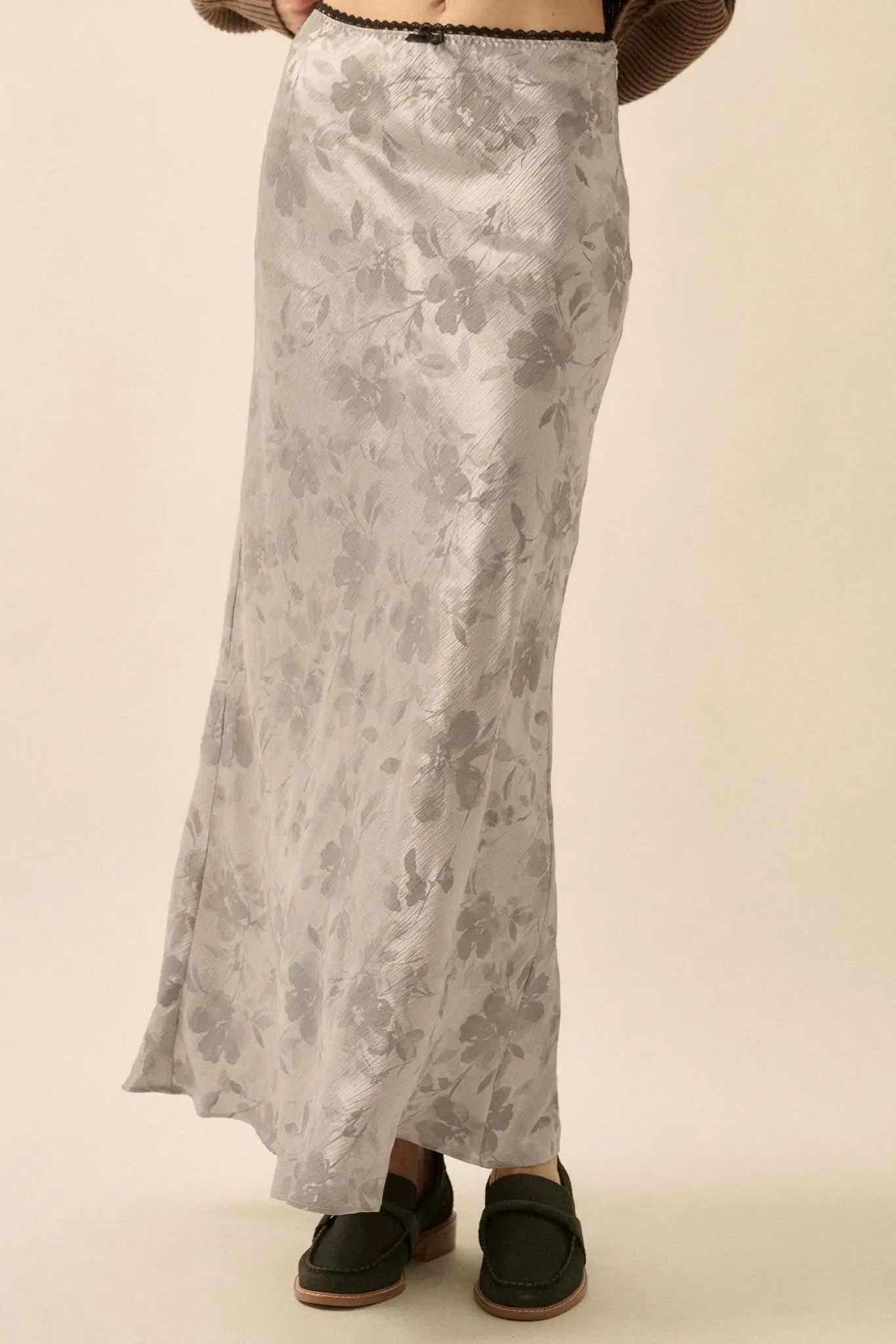 Flashy Flowers Floral Satin Maxi Skirt - Image 7