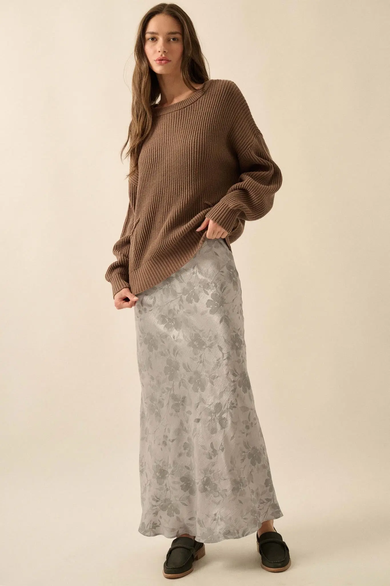 Flashy Flowers Floral Satin Maxi Skirt - Image 9