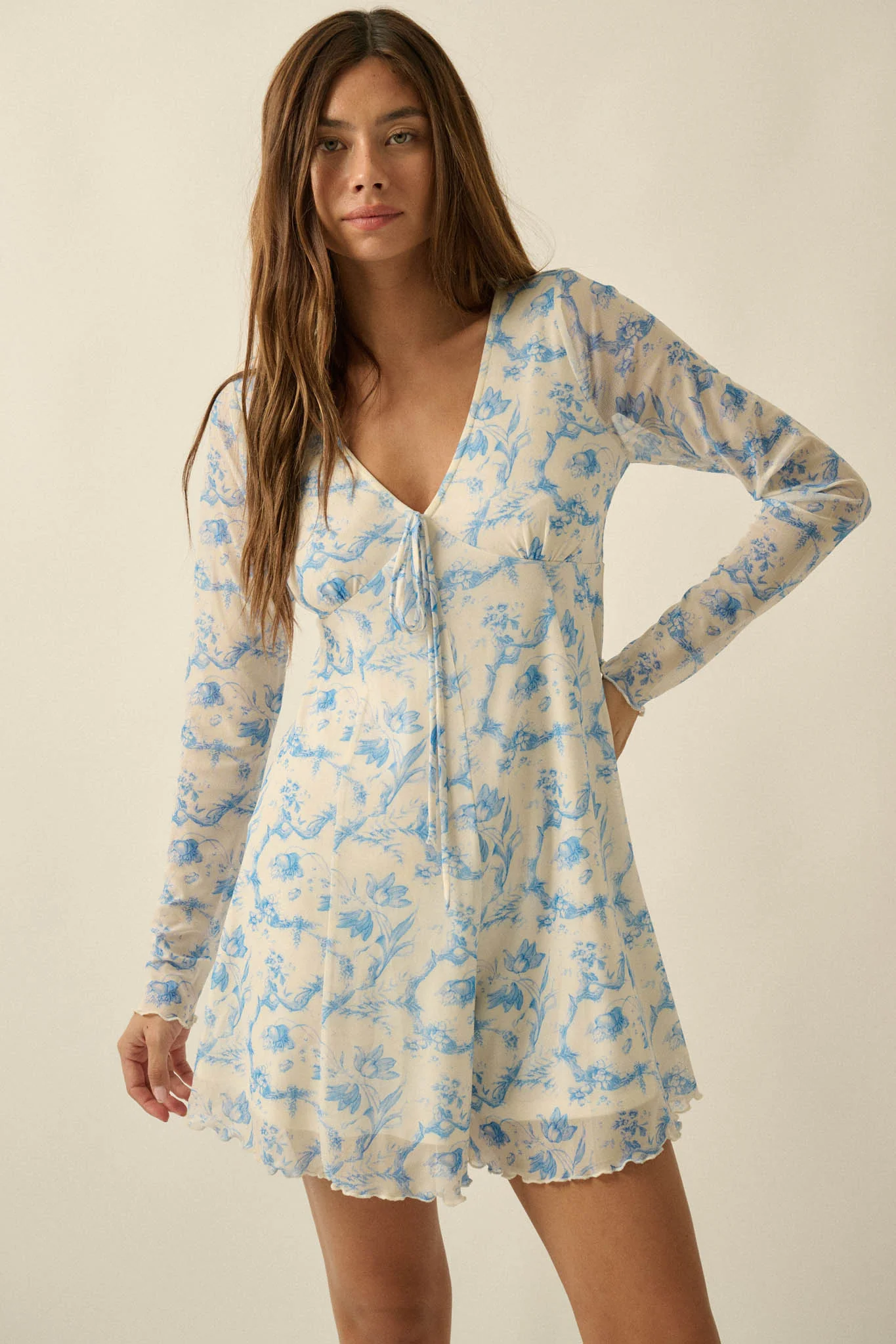 Fleur Douce Floral-Print Mesh Long-Sleeve Romper - Image 4
