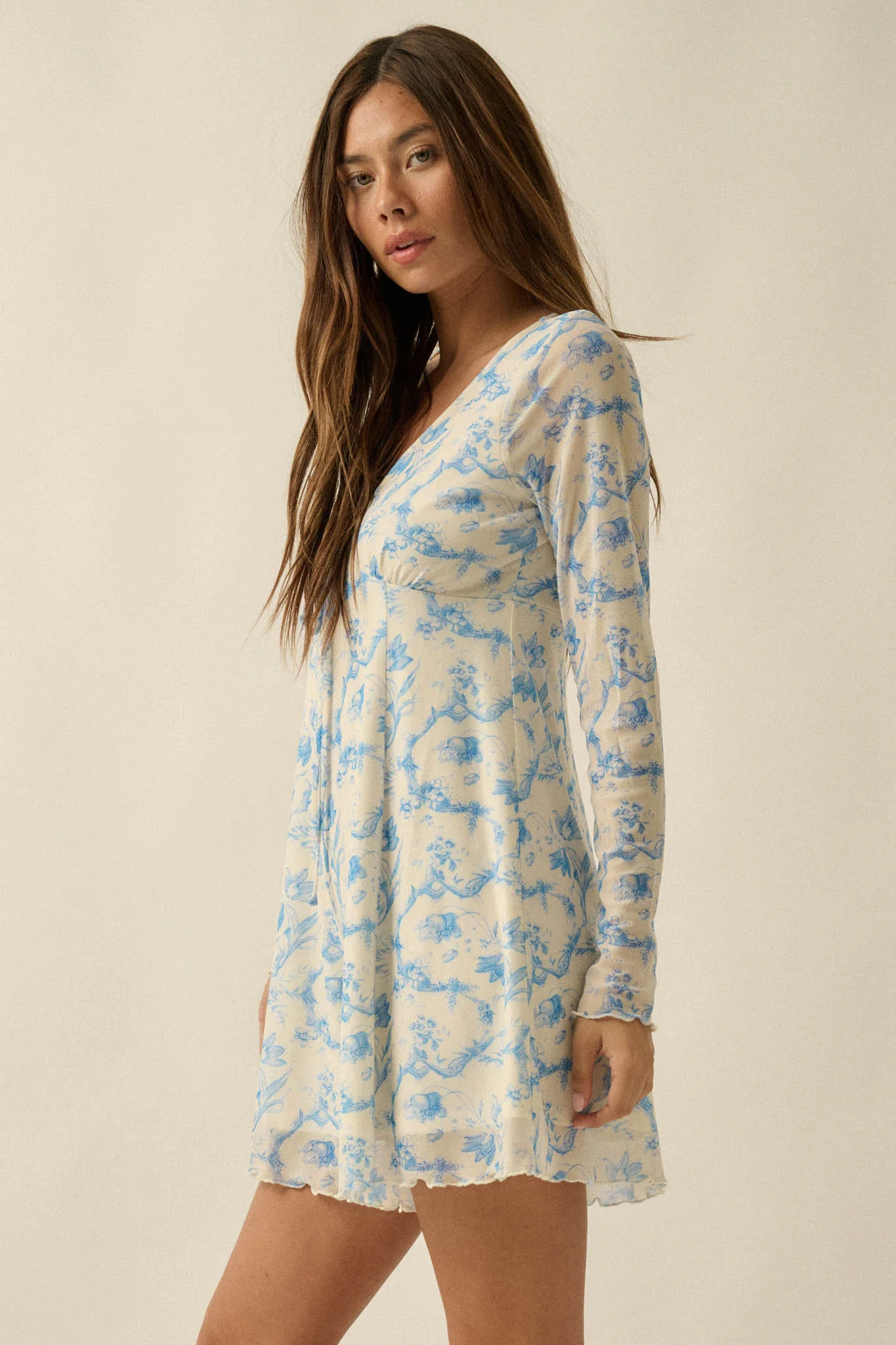Fleur Douce Floral-Print Mesh Long-Sleeve Romper - Image 5