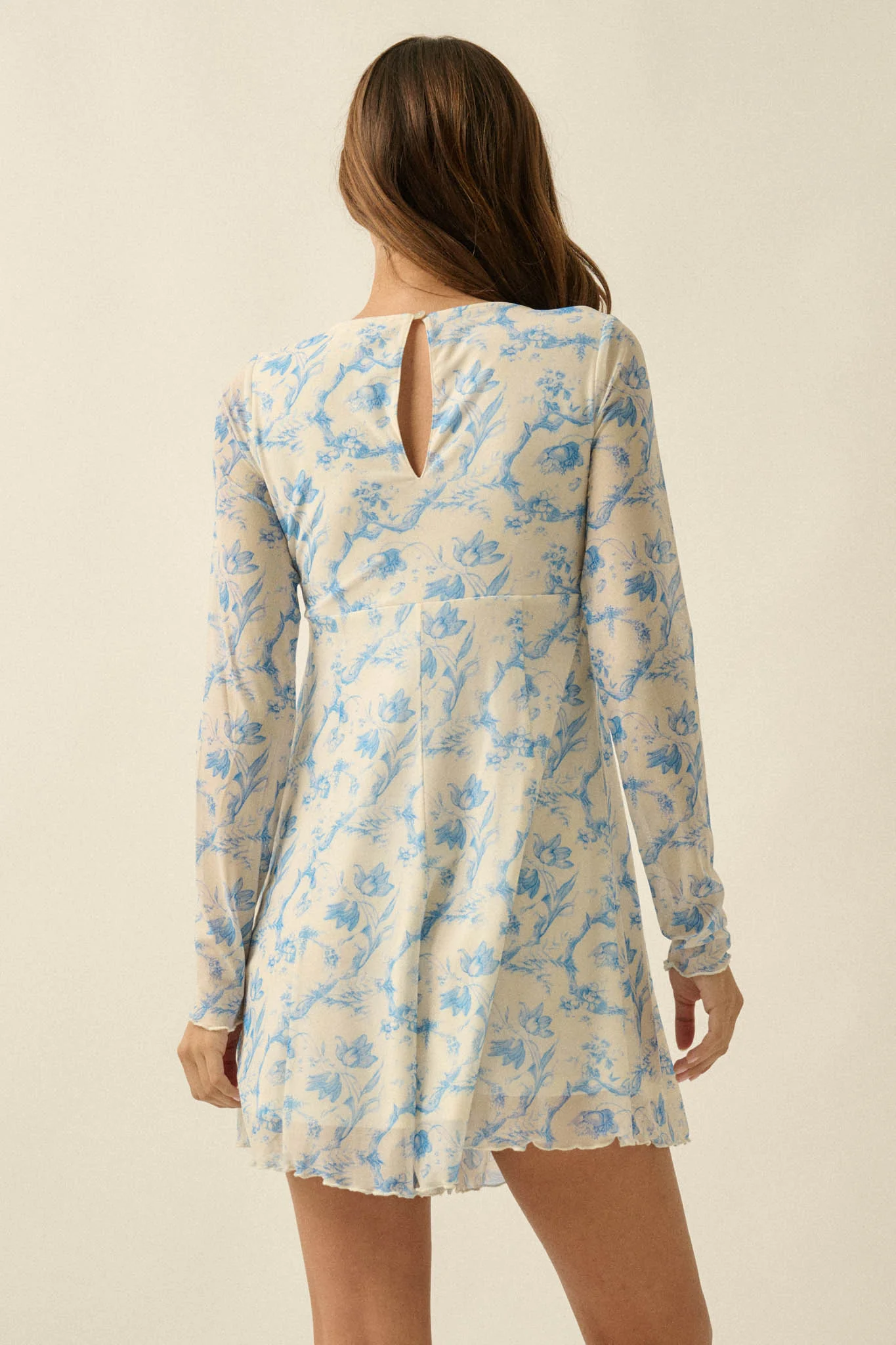 Fleur Douce Floral-Print Mesh Long-Sleeve Romper - Image 6