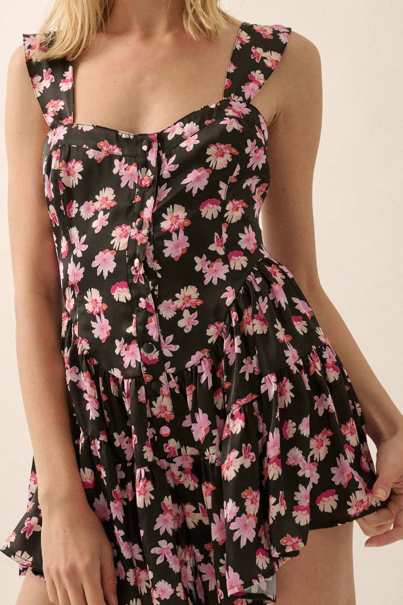 Flirty Flowers Floral Satin Fit-and-Flare Romper - Image 9