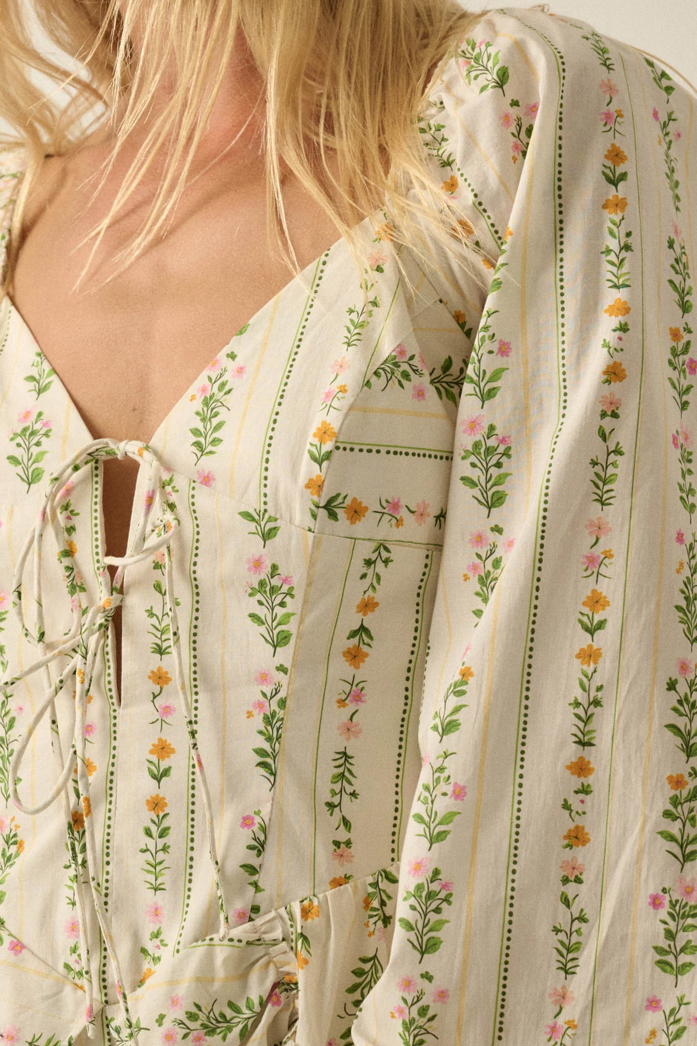 Floral Fields Floral-Stripe Ruffled Tie-Front Romper - Image 11