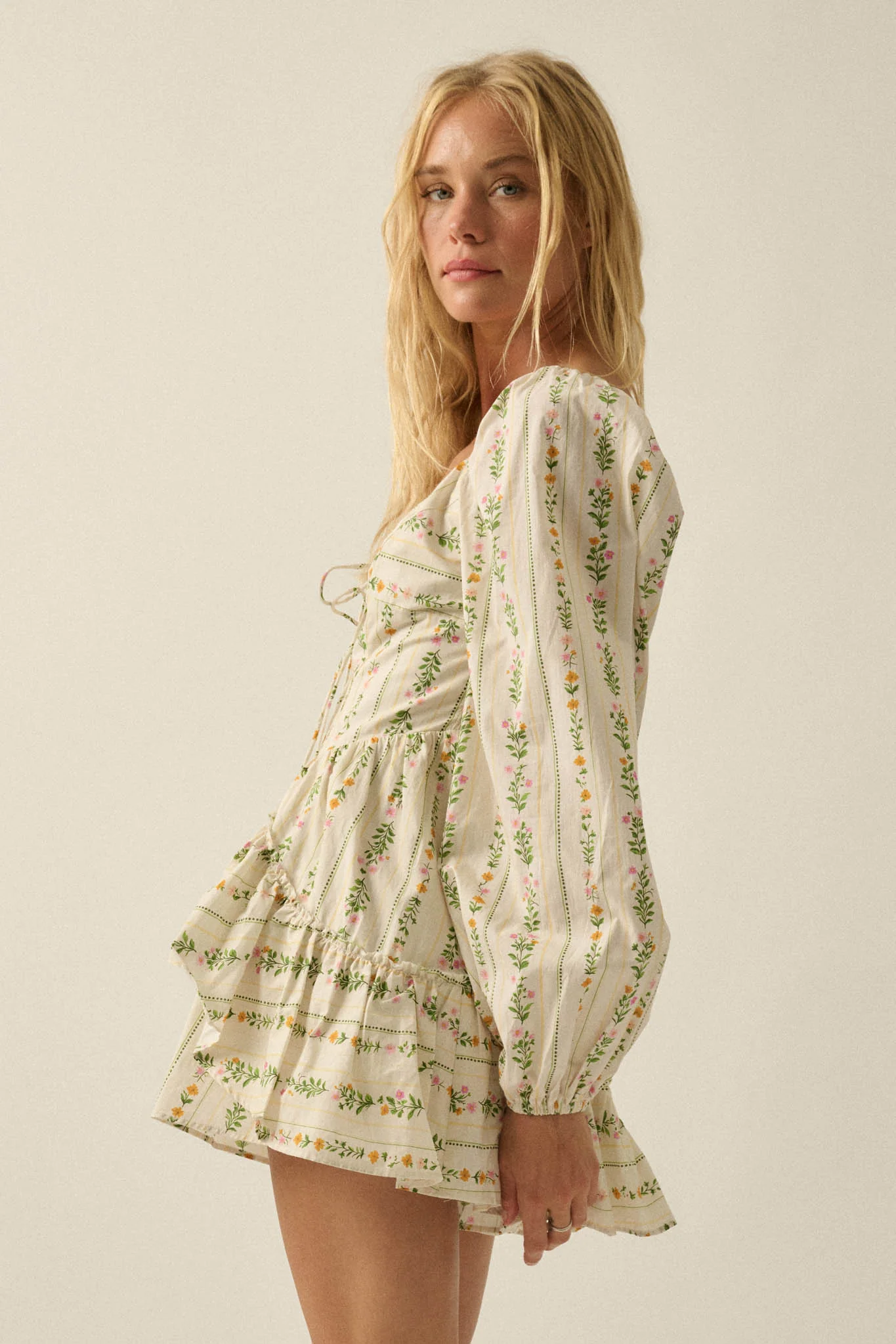 Floral Fields Floral-Stripe Ruffled Tie-Front Romper - Image 14