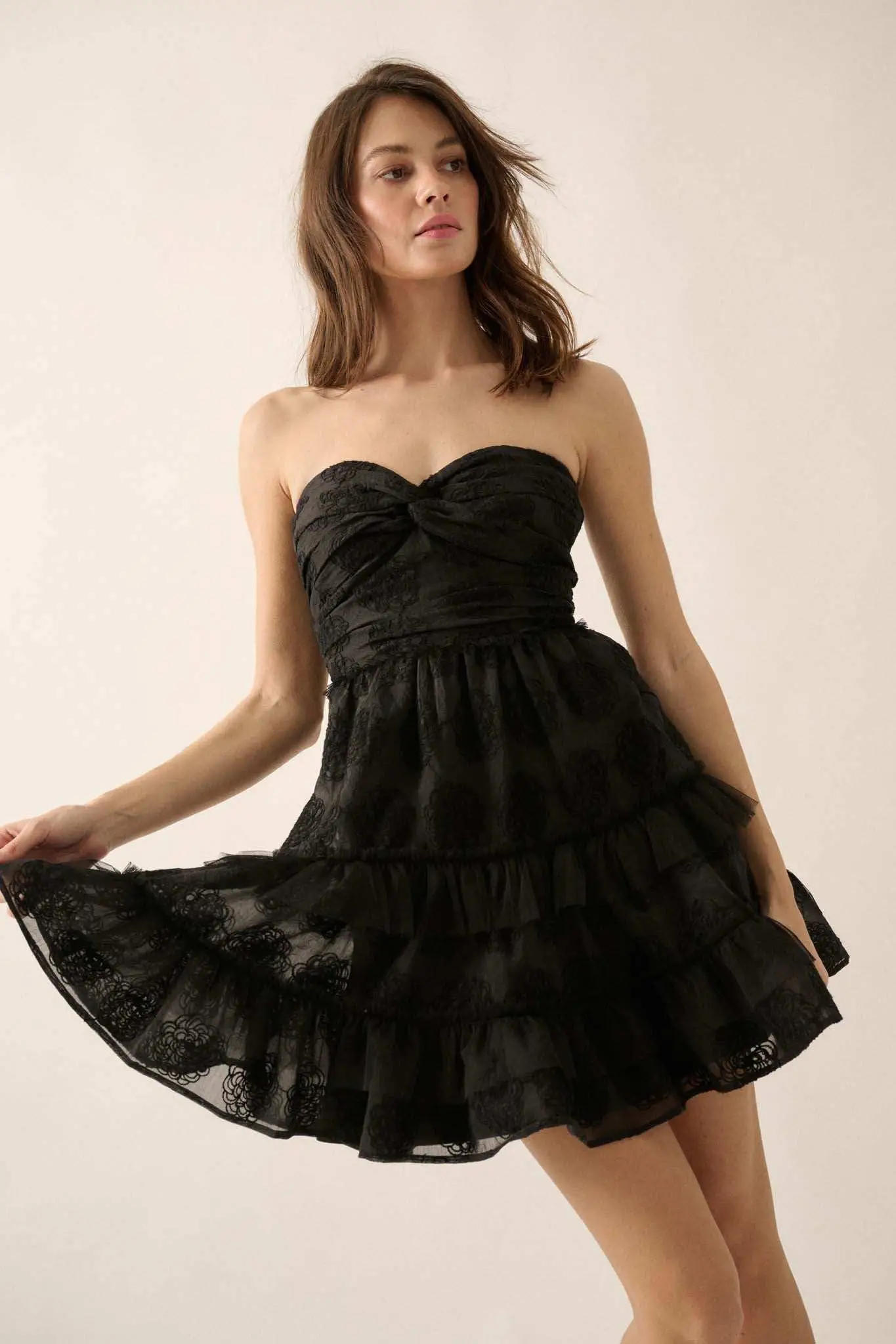 Floral Finesse Ruffled Lace Strapless Mini Dress