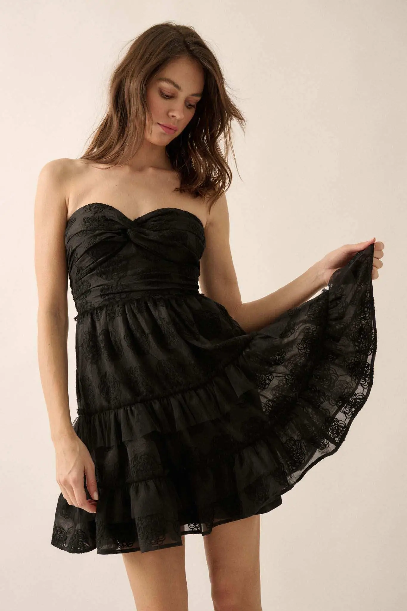 Floral Finesse Ruffled Lace Strapless Mini Dress - Image 4