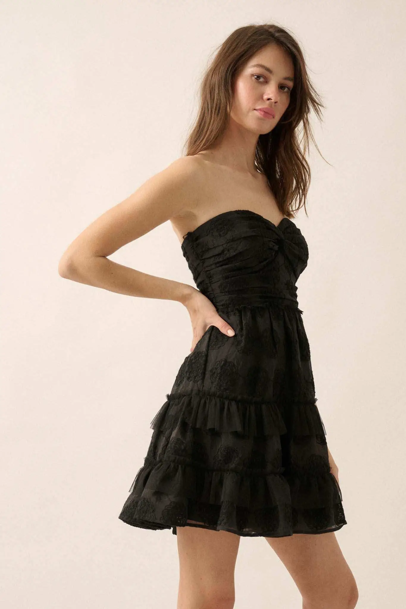 Floral Finesse Ruffled Lace Strapless Mini Dress - Image 5
