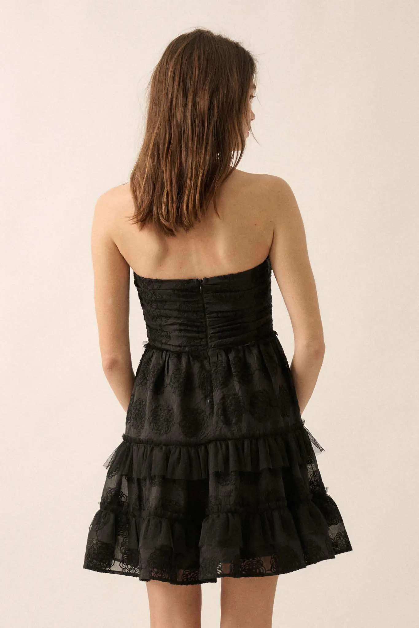 Floral Finesse Ruffled Lace Strapless Mini Dress - Image 6