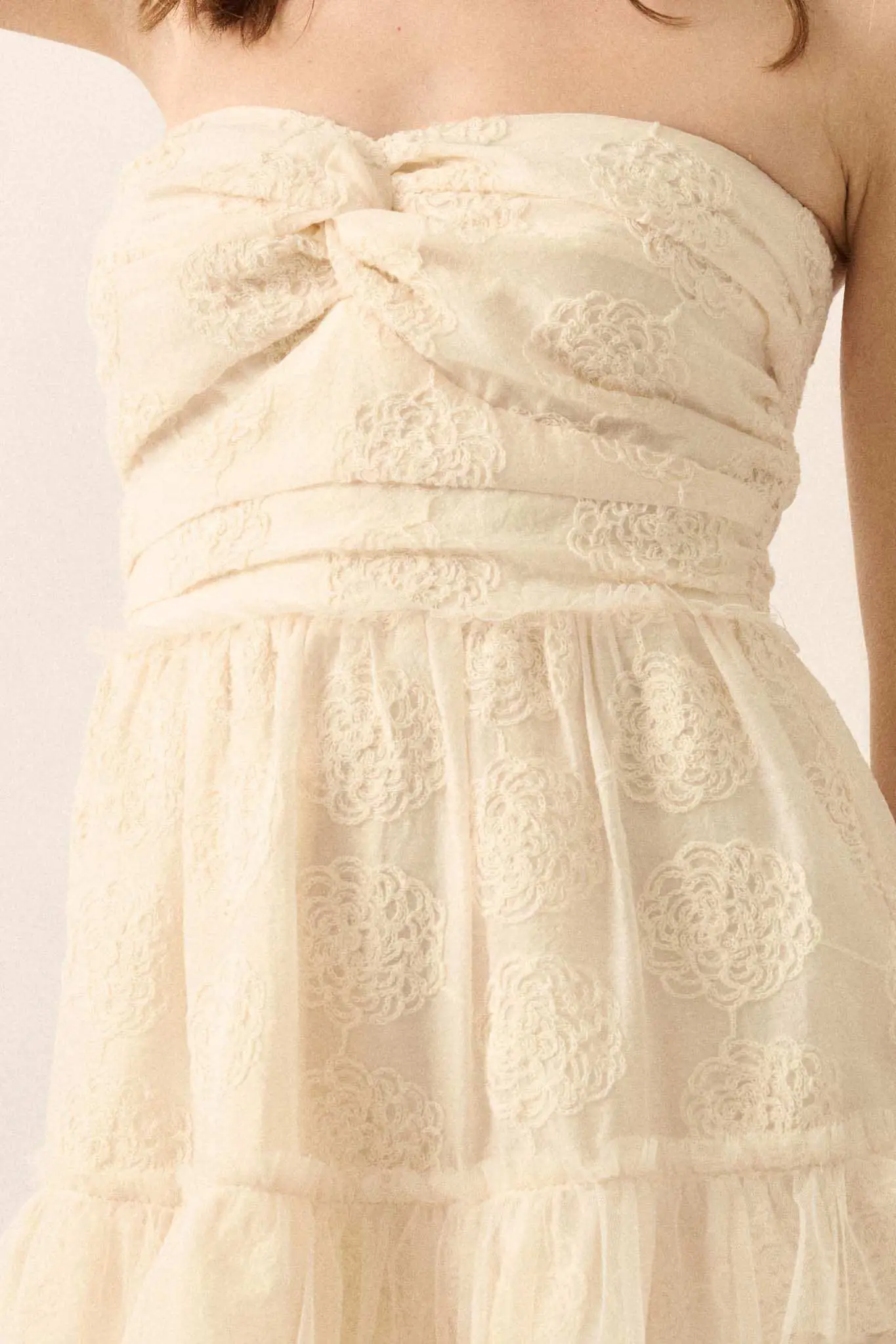 Floral Finesse Ruffled Lace Strapless Mini Dress - Image 8