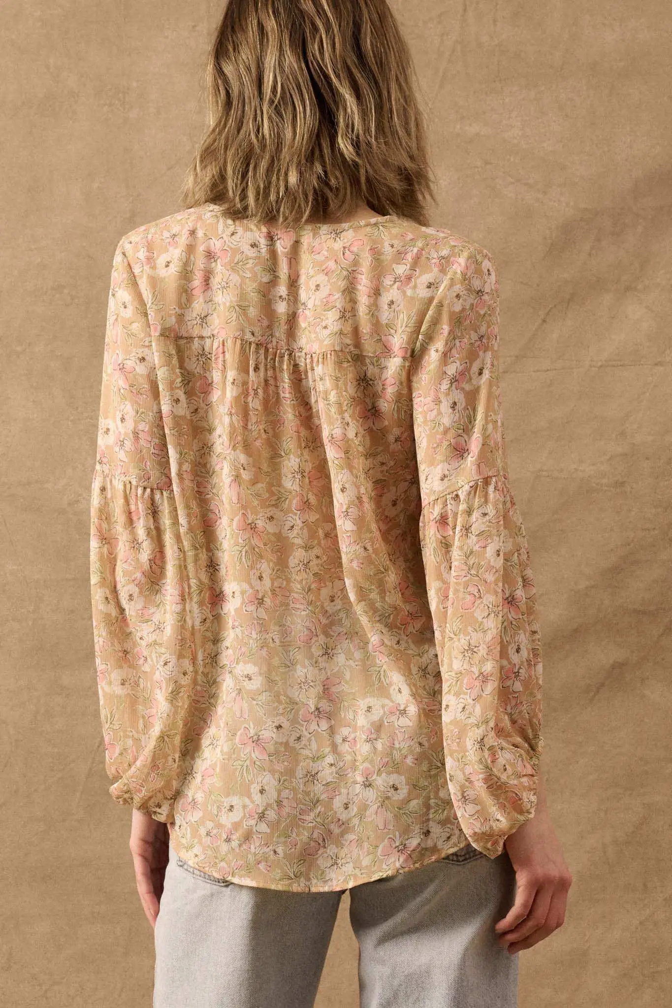 Floral Flair Lace-Up Floral Chiffon Peasant Top - Image 6