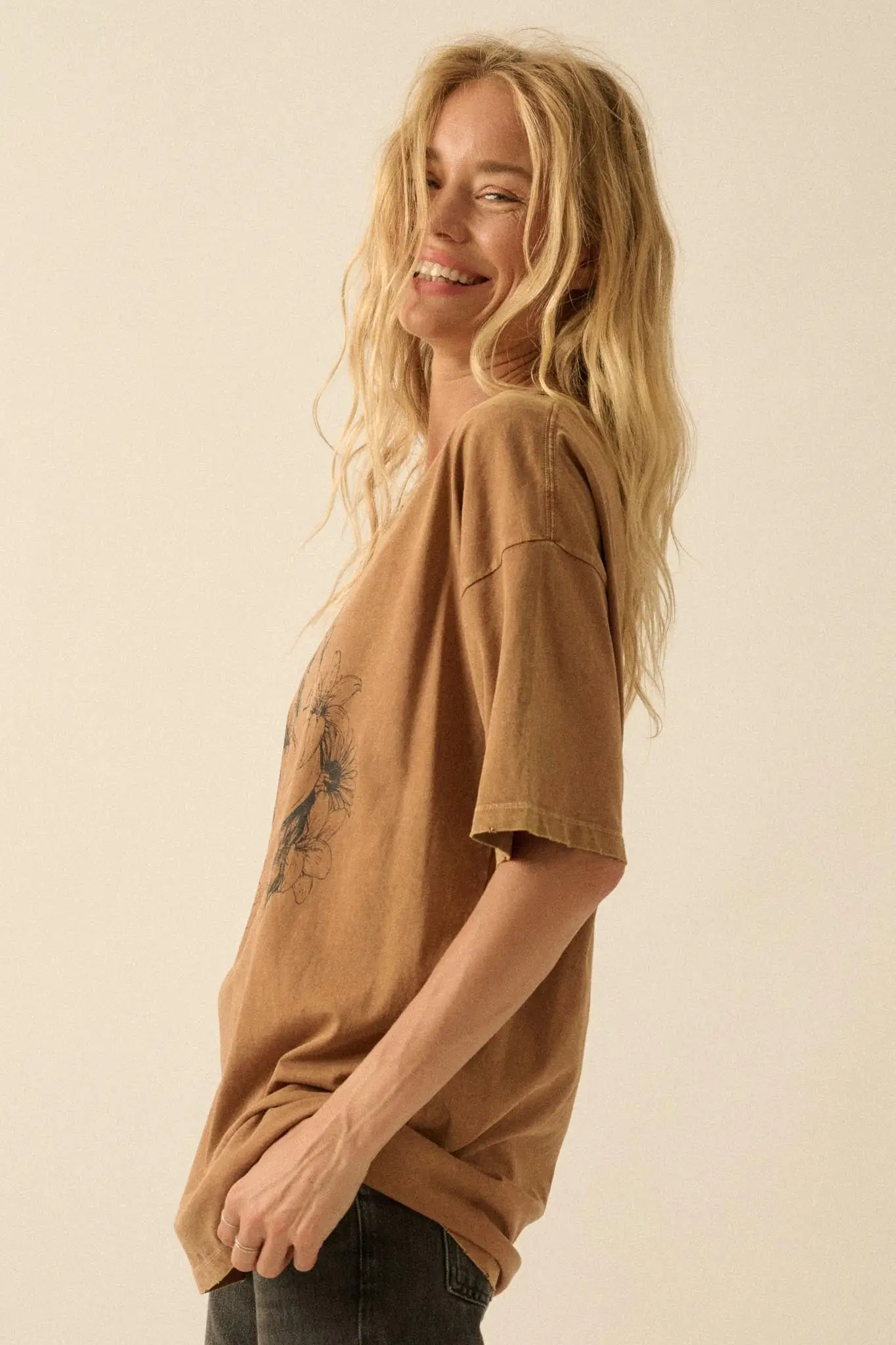Floral Horses Distressed Oversize Graphic Tee - Image 5