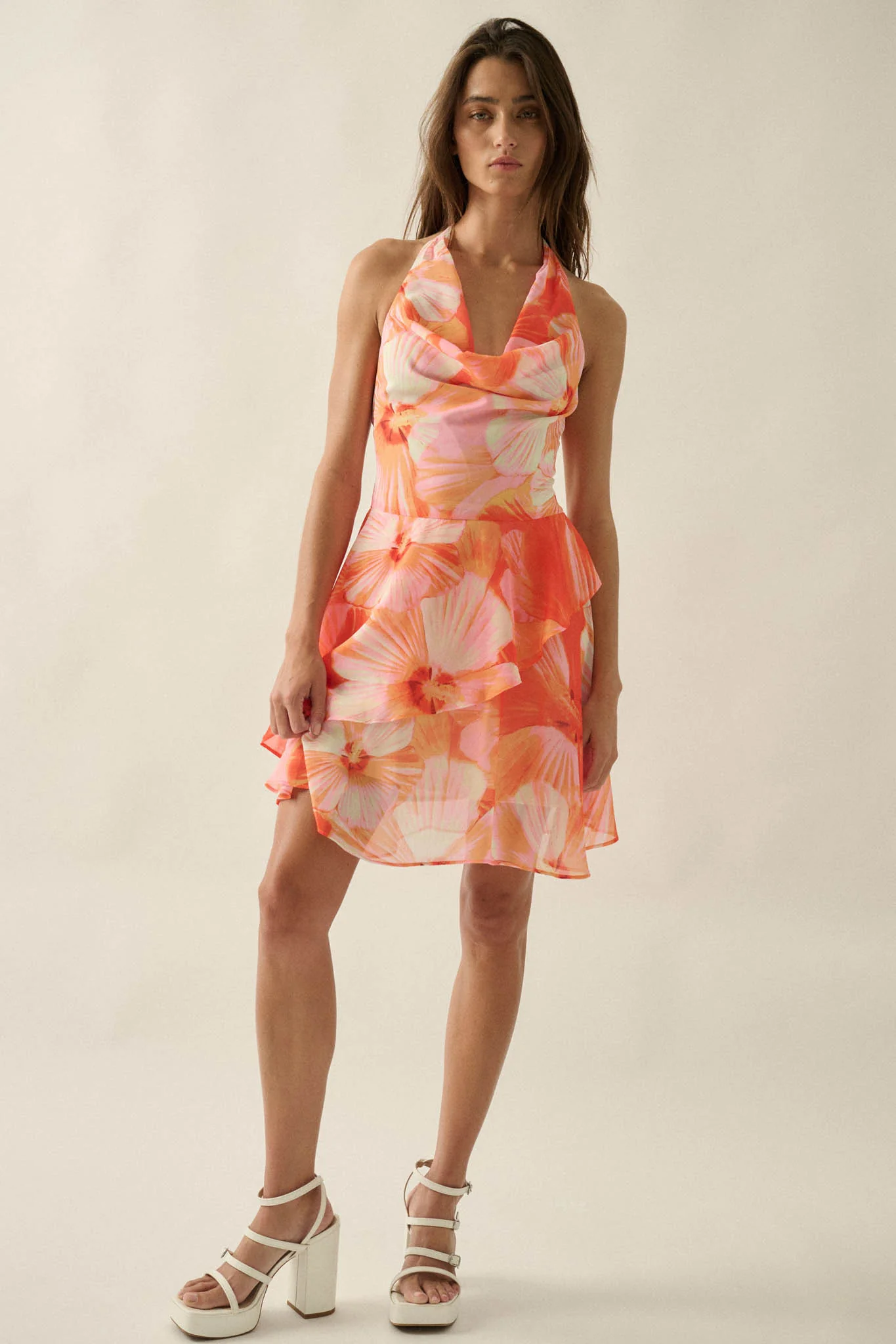 Floral Shores Floral Chiffon Cowl-Neck Mini Dress - Image 3