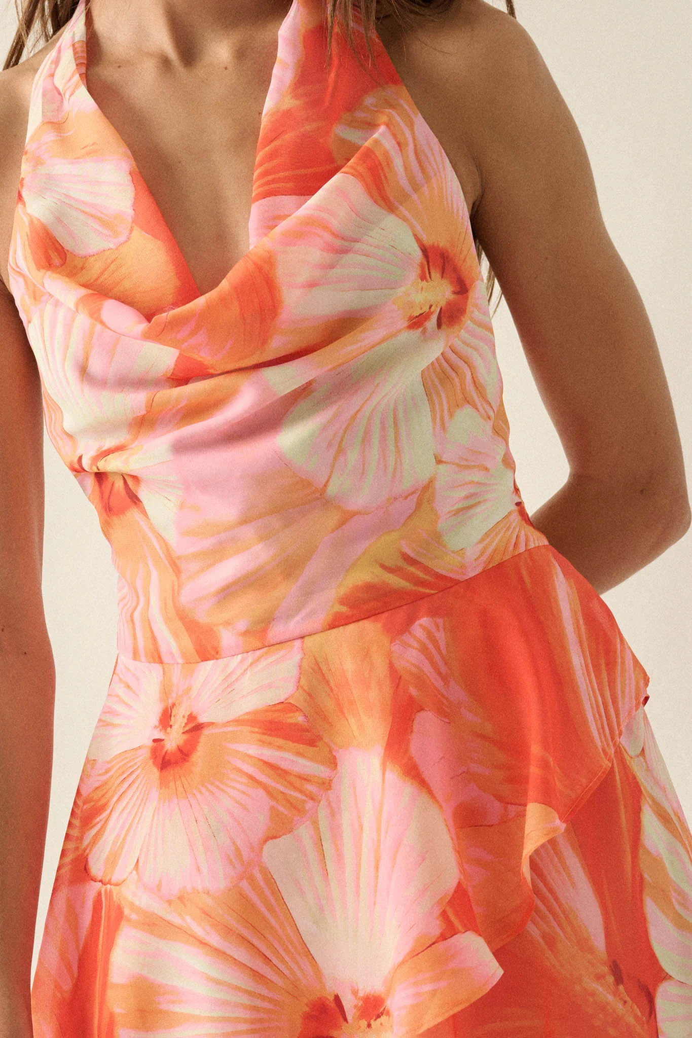 Floral Shores Floral Chiffon Cowl-Neck Mini Dress - Image 4