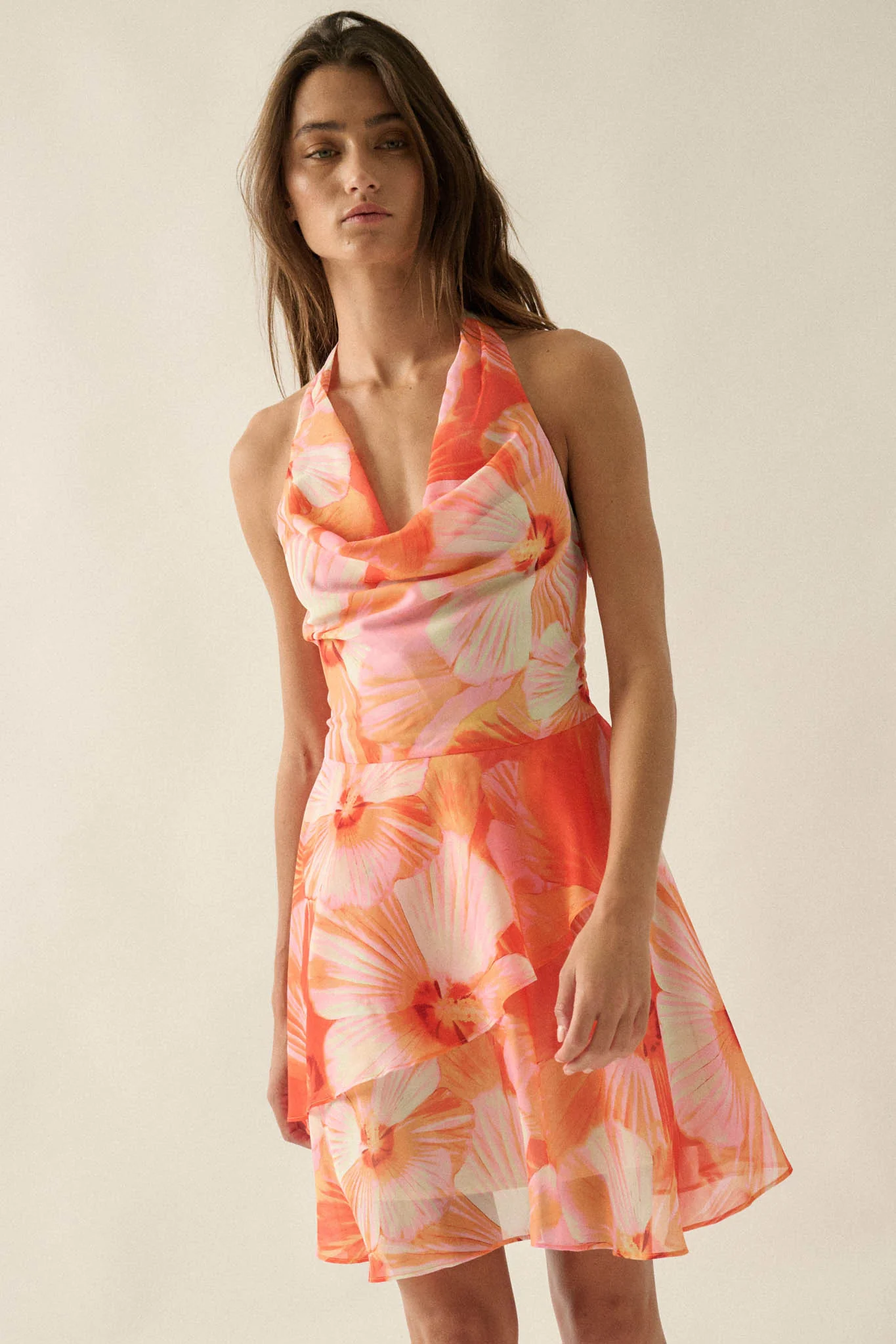 Floral Shores Floral Chiffon Cowl-Neck Mini Dress - Image 5