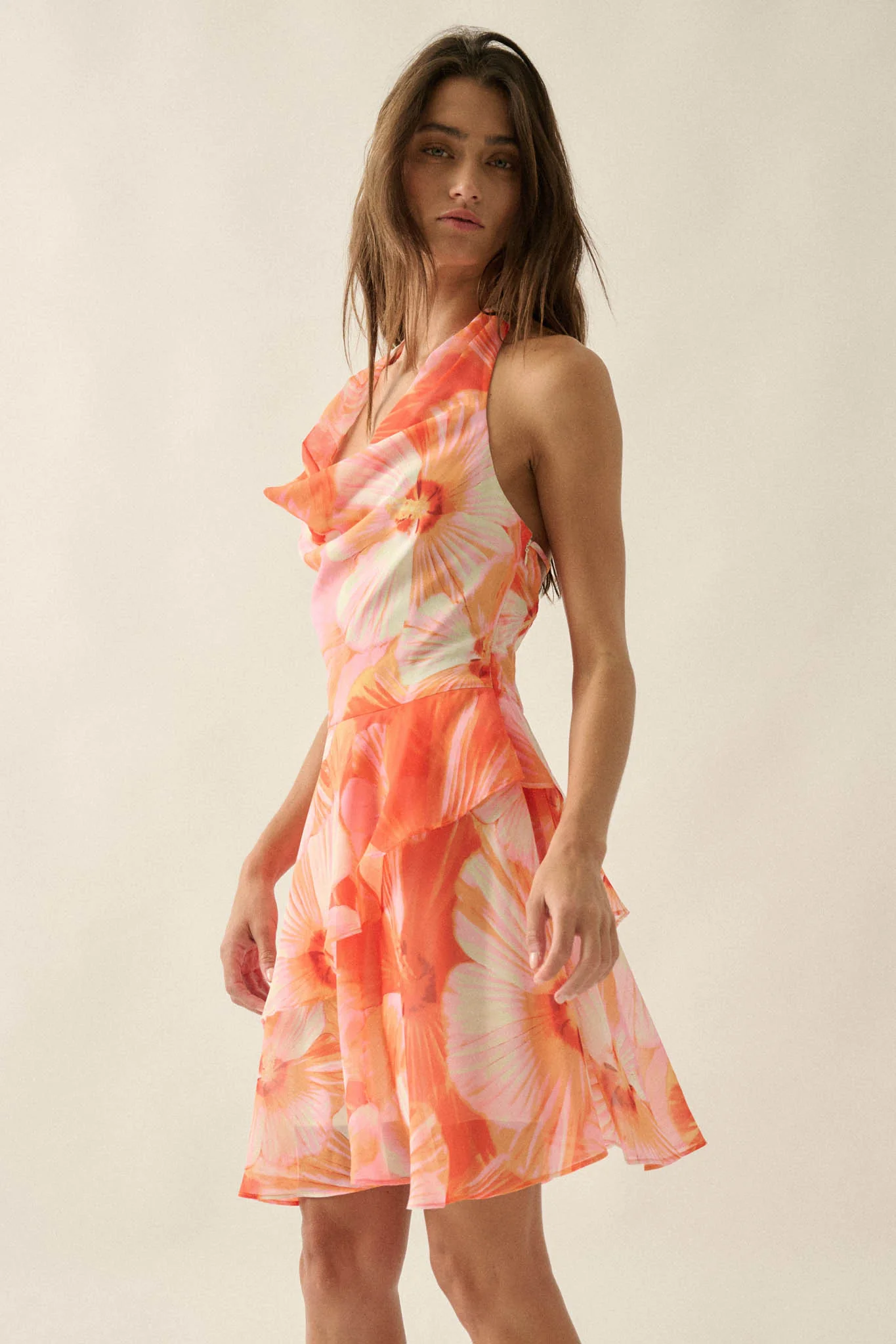 Floral Shores Floral Chiffon Cowl-Neck Mini Dress - Image 6