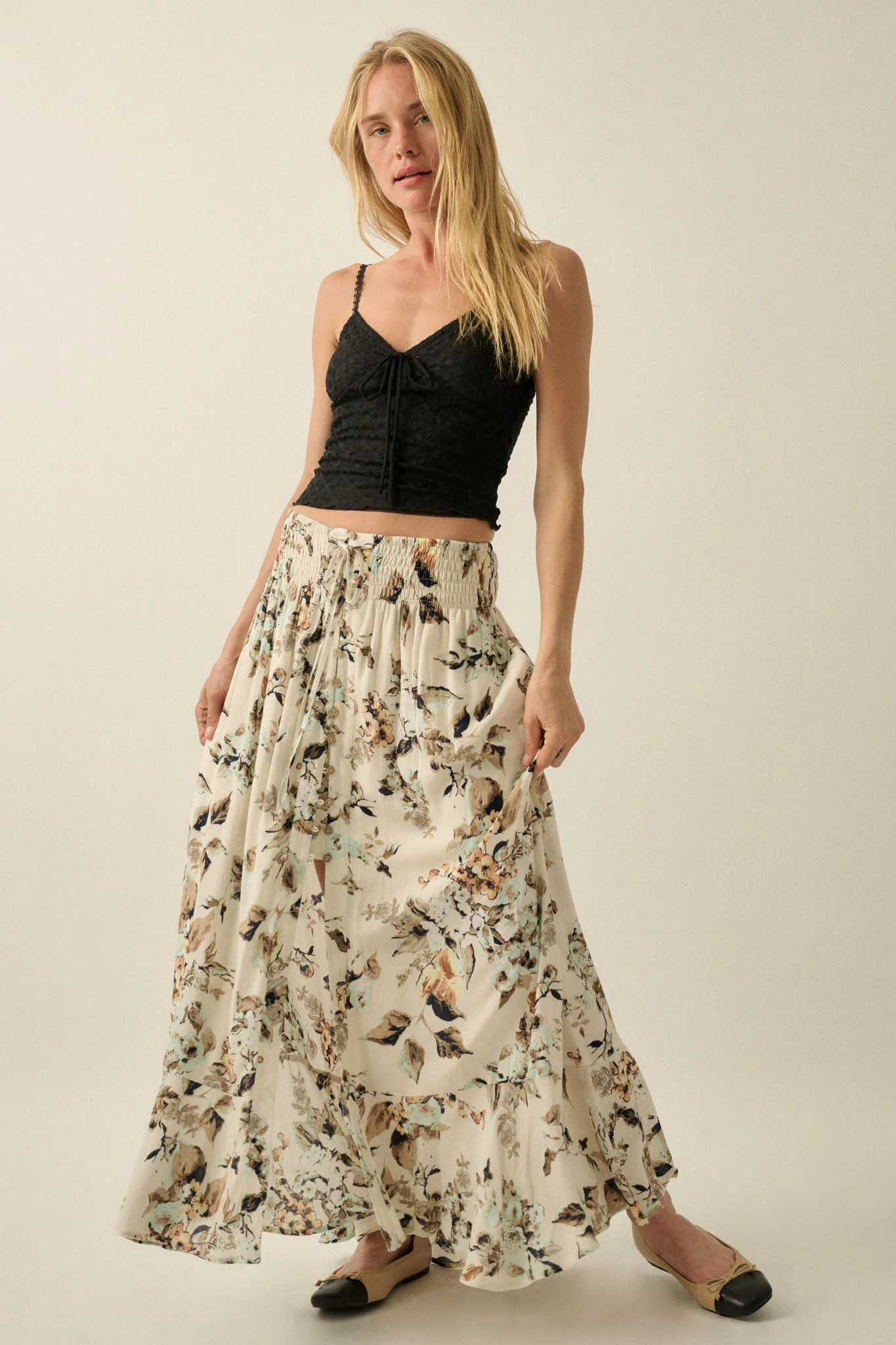 Flores Bonitas Floral Button-Front Maxi Skirt - Image 4