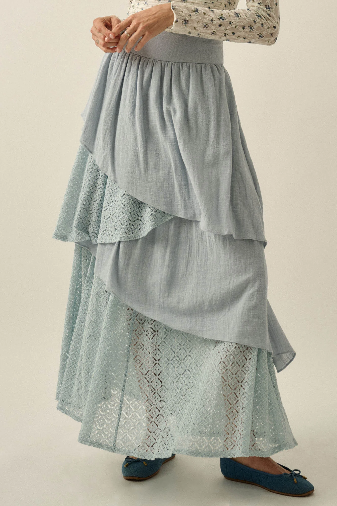 Flow Free Tiered Cotton Gauze and Lace Maxi Skirt - Image 10