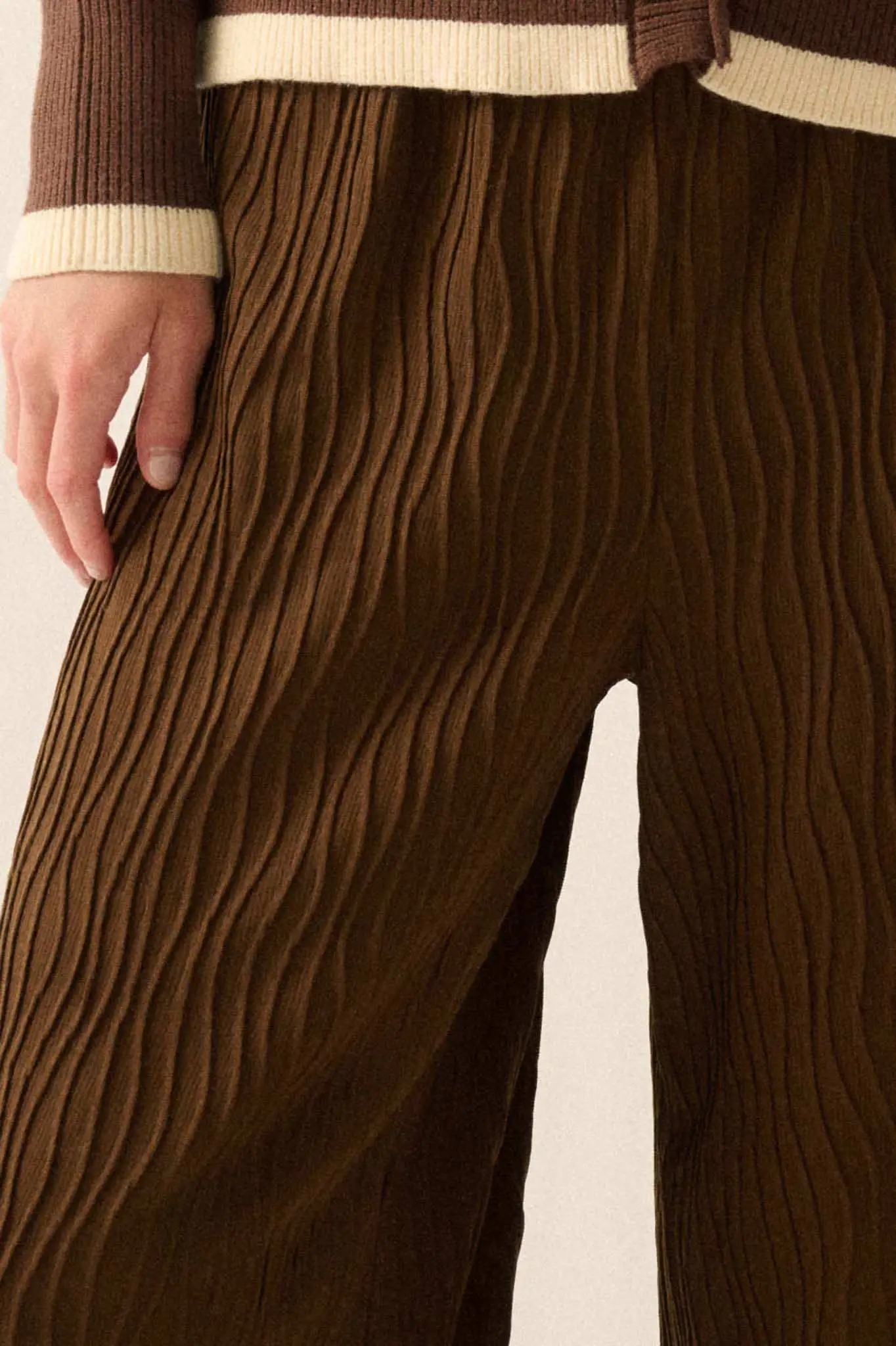 Flow Me Away Wavy Ribbed-Knit Wide-Leg Pants - Image 3