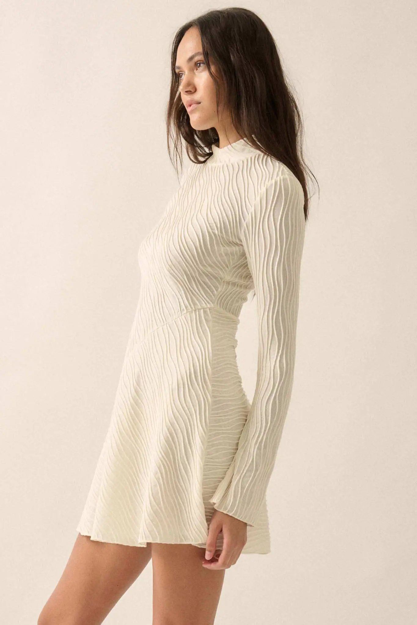 Flow Motion Wavy Ribbed-Knit Mock-Neck Mini Dress - Image 11