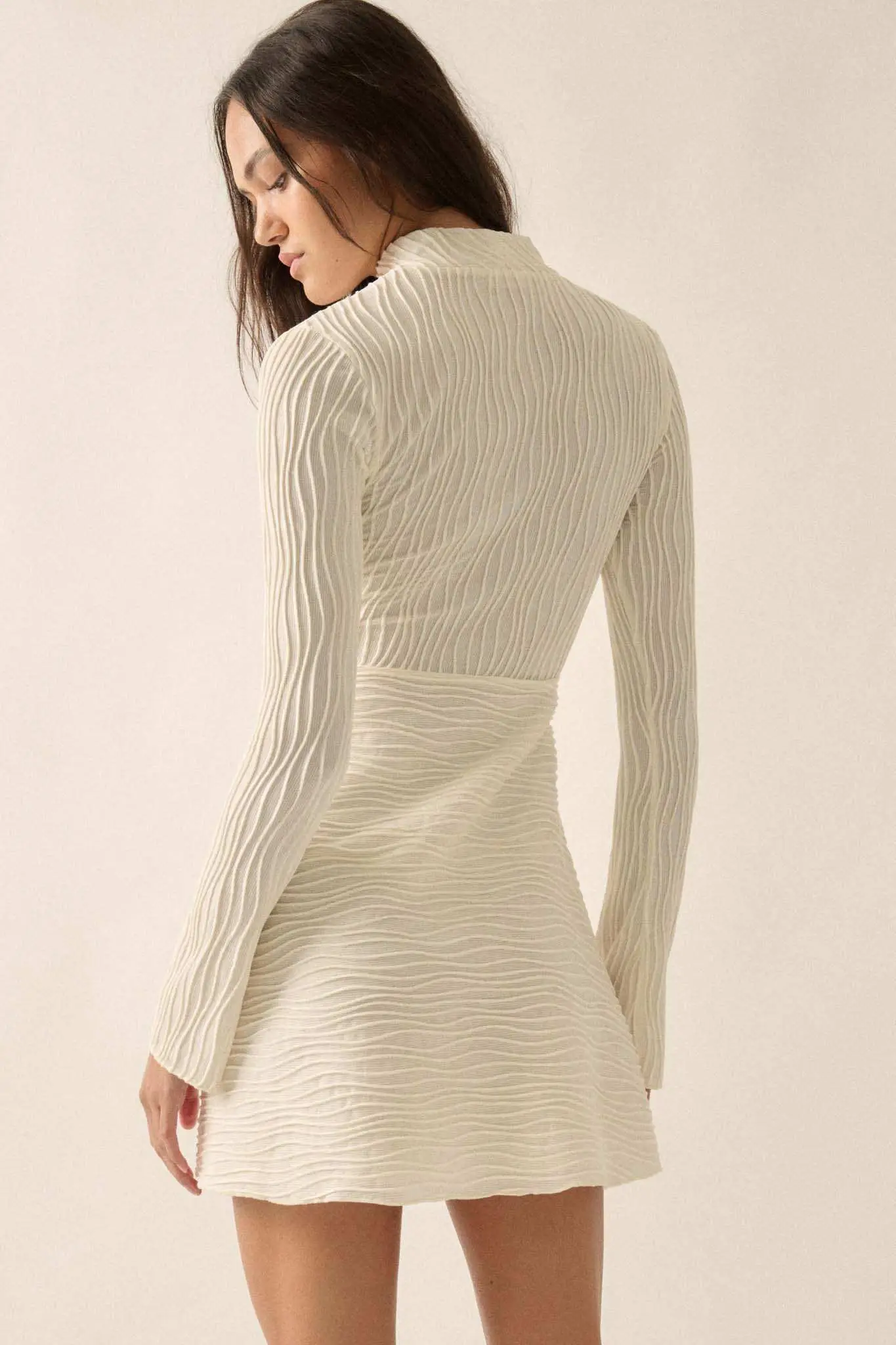 Flow Motion Wavy Ribbed-Knit Mock-Neck Mini Dress - Image 12